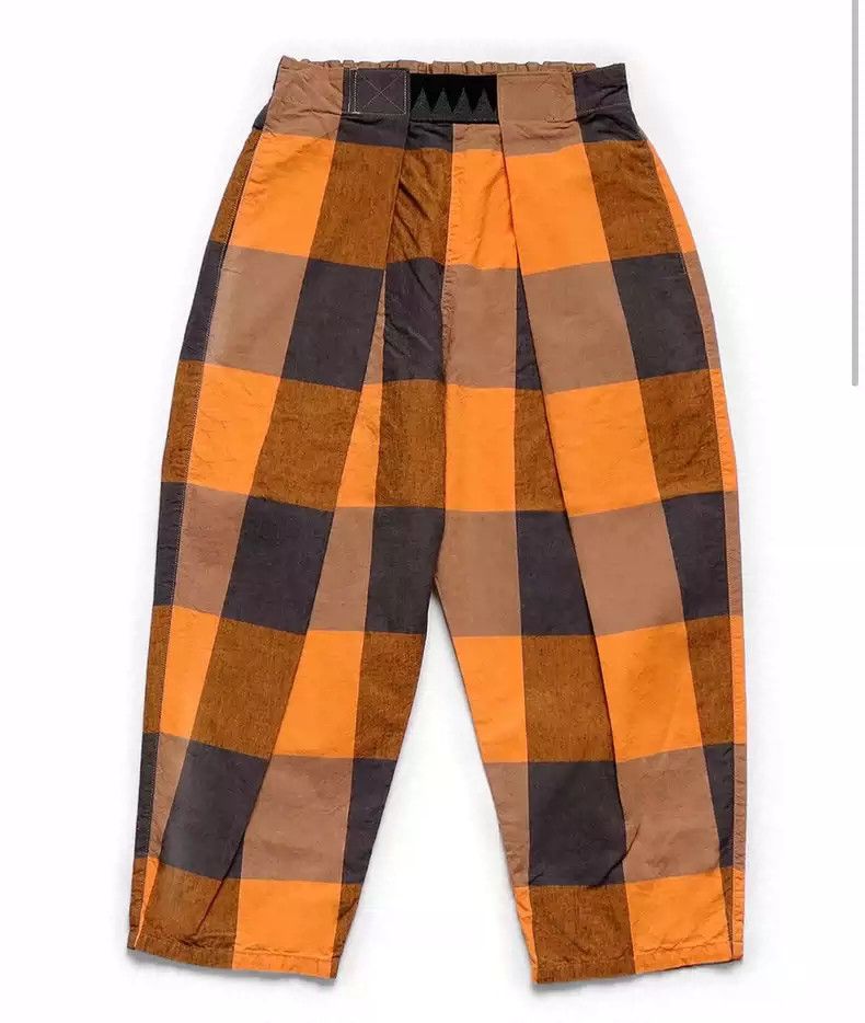 image of Kapital Cotton And Linen Hook And Loop Turtle Plaid Balloon Pants in Yellow, Men's (Size 34)