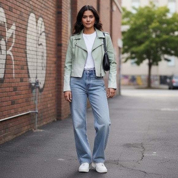 BLANKNYC Blank NYC Women's Mint Green Vegan Leather Moto Jacket Size M / US 6-8 / IT 42-44 - 1 Thumbnail