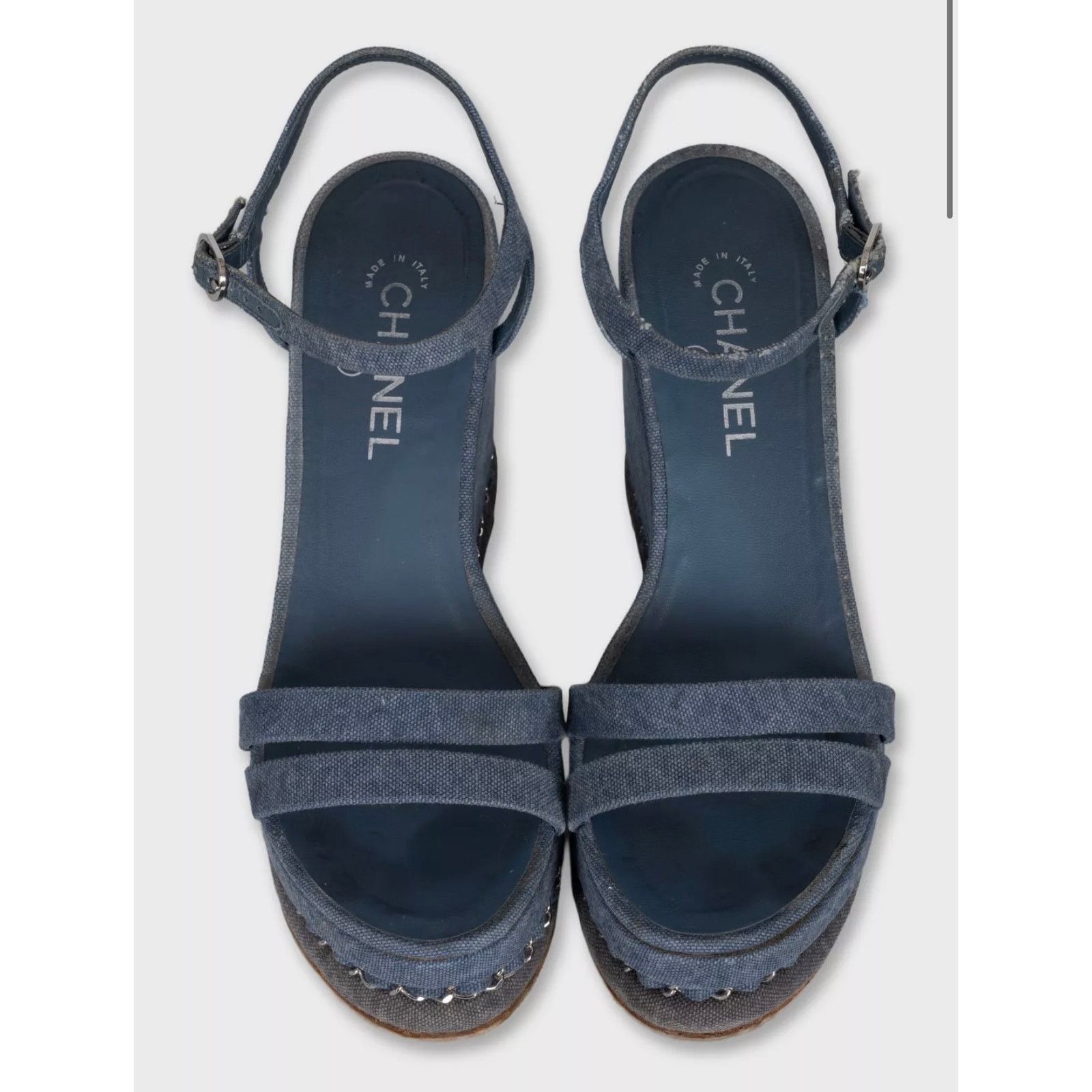 Chanel Chanel Blue Denim Wedge Sandals, Size 39.5 Size US 8.5 / IT 38.5 - 2 Thumbnail