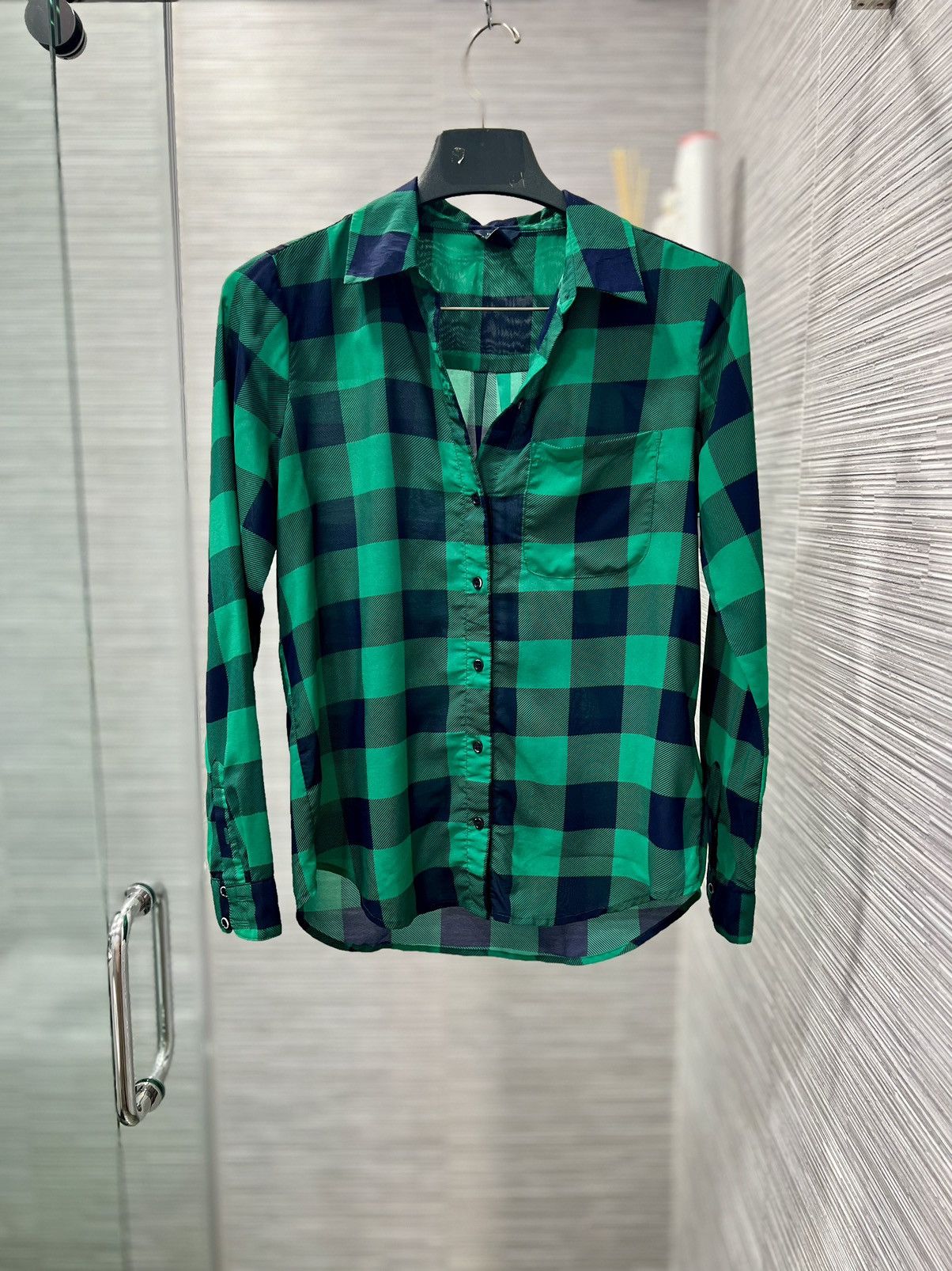 H&M H&M Women Green & Navy Plaid Long Sleeve Button-Down Shirt S Size S / US 4 / IT 40 - 4 Thumbnail