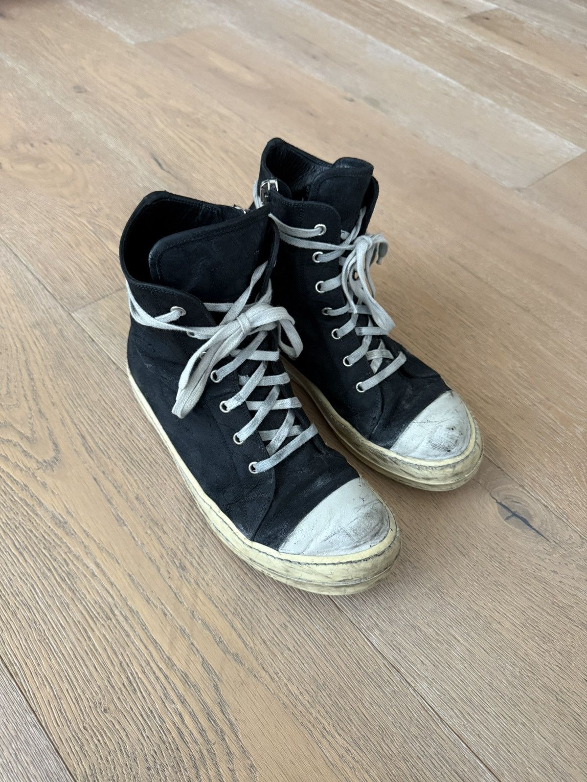 Rick Owens Mainline Blistered Leather Ramones Shoes in Black, Men's (Size 8)