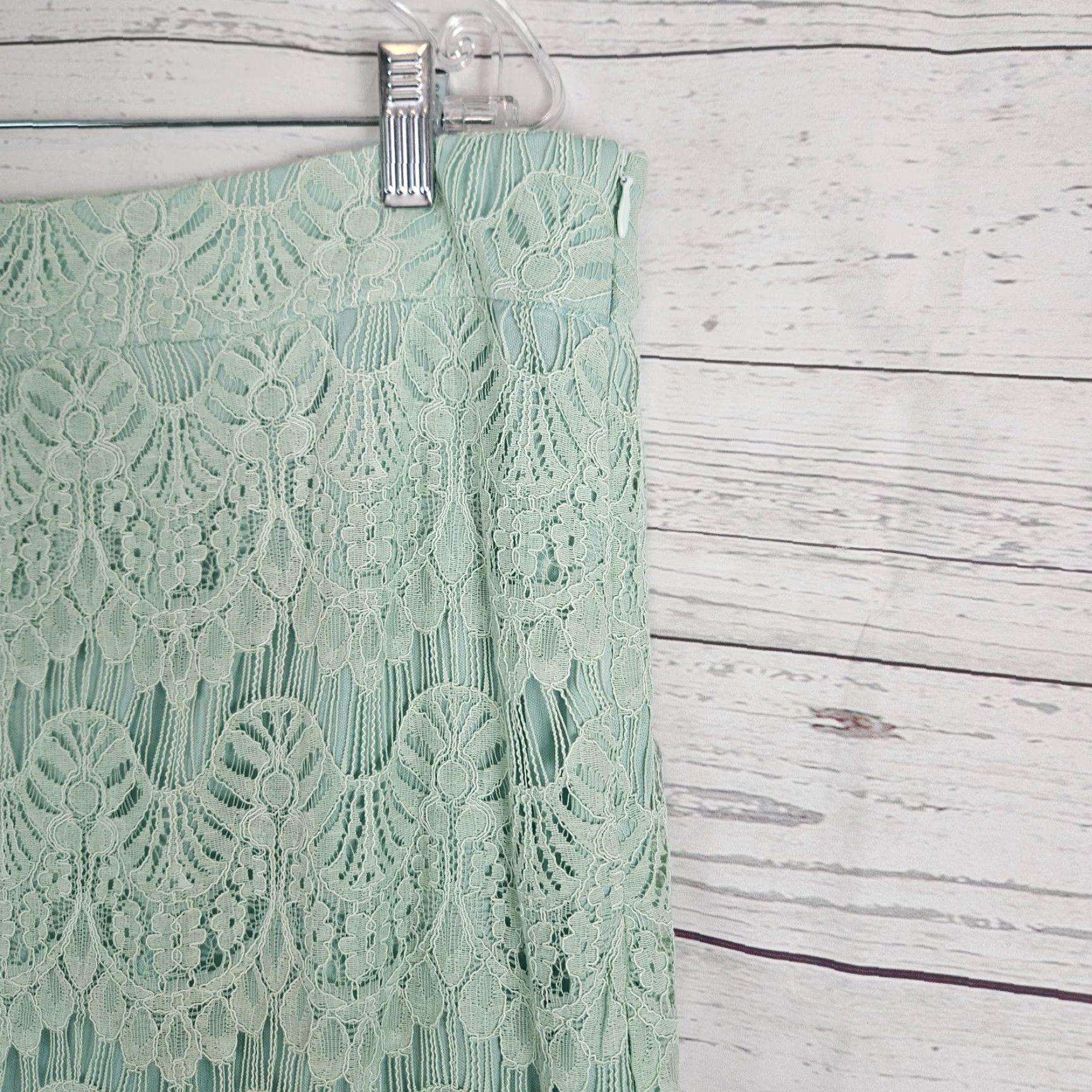 Vintage Dainty Jewells Skirt XL Green Lace Overlay Side Zip Womens Knee Length A-Line Size 40" / US 18 - 2 Thumbnail