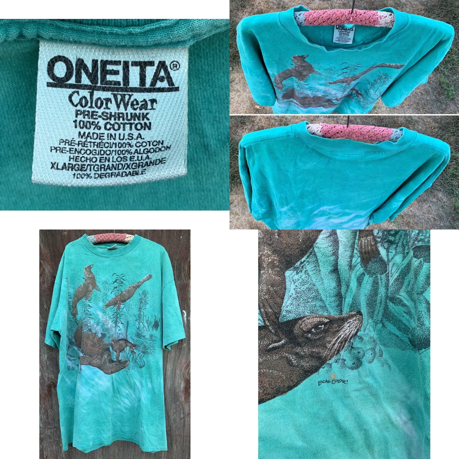 Vintage Vtg Marine World Africa USA Vallejo California Nature Tee T Shirt Seal Seals XL Shirt Men Green 1990s Graphic Tee USA Sportswear/Beach Size US XL / EU 56 / 4 - 8 Thumbnail