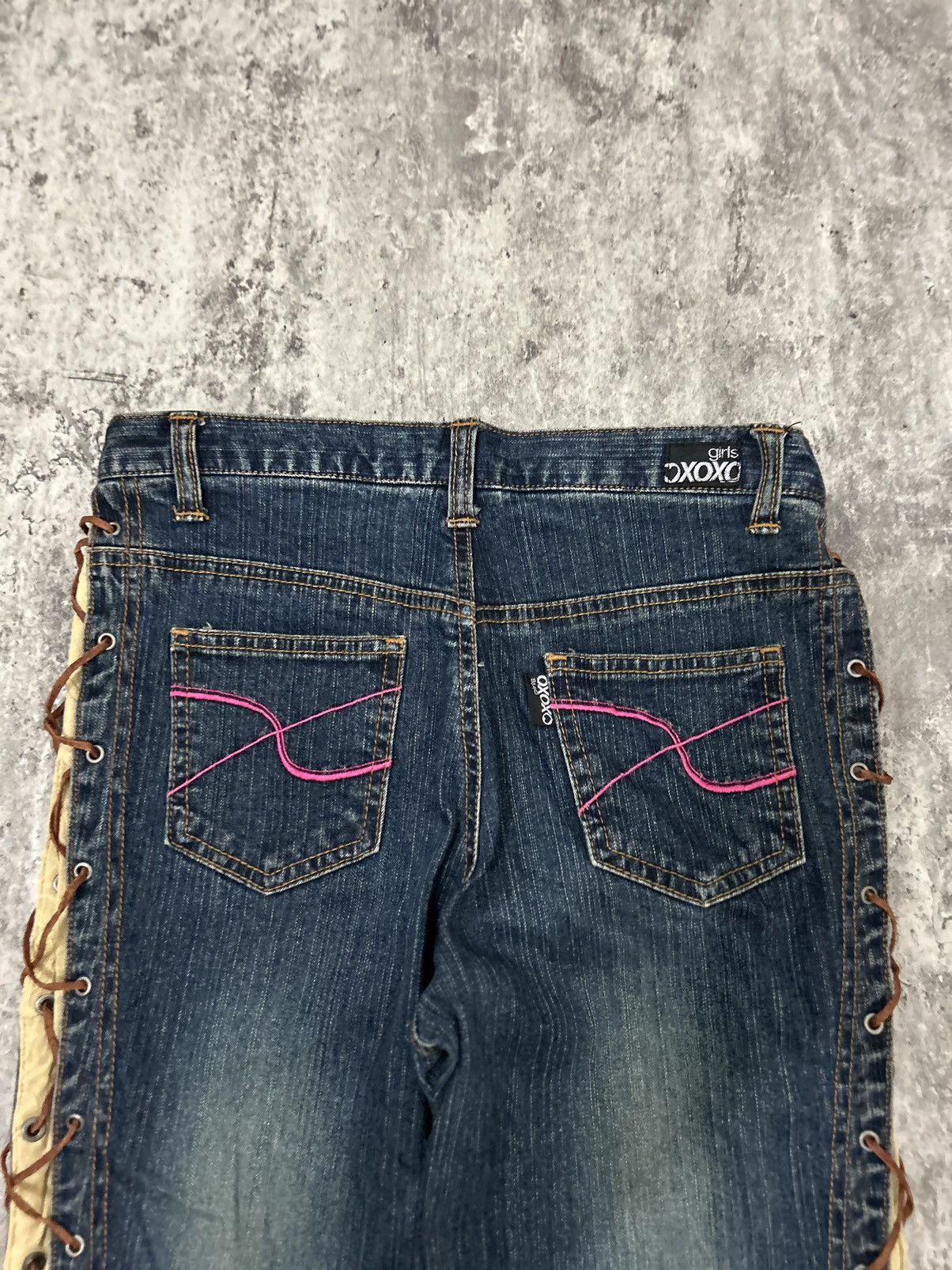 If Six Was Nine × Le Grande Bleu (L.G.B.) × Tornado Mart Xoxo Love Girls Side Straps Flare Cropped Jeans Size 27" / US 4 / IT 40 - 10 Thumbnail