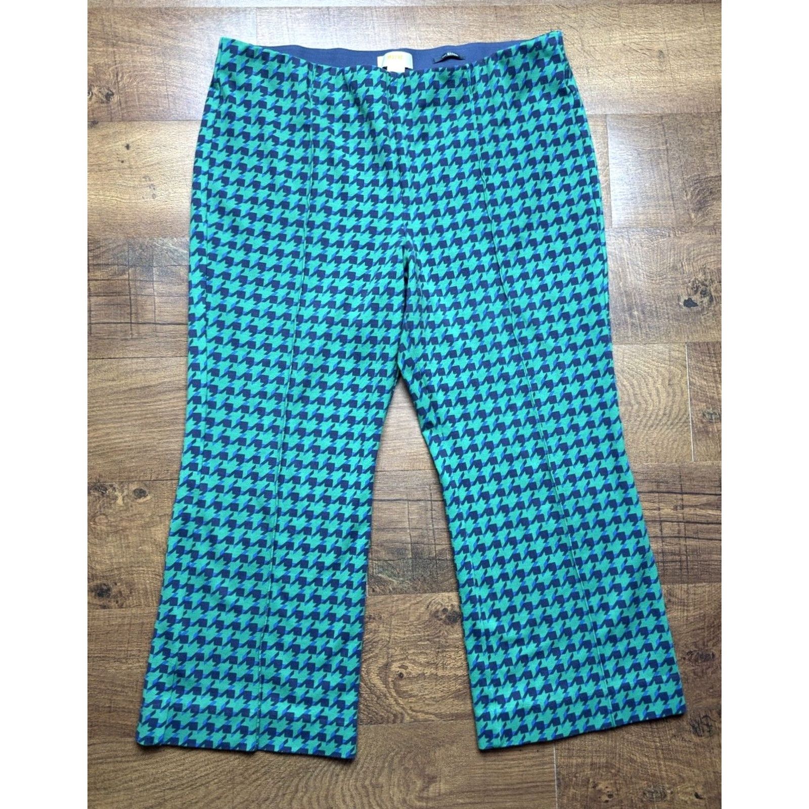 Vintage Maeve Anthropologie The Margot Kick Flare Pants Green Geometric XL Regular Women’s Slim Pink? Size 40" / US 18 - 2 Thumbnail