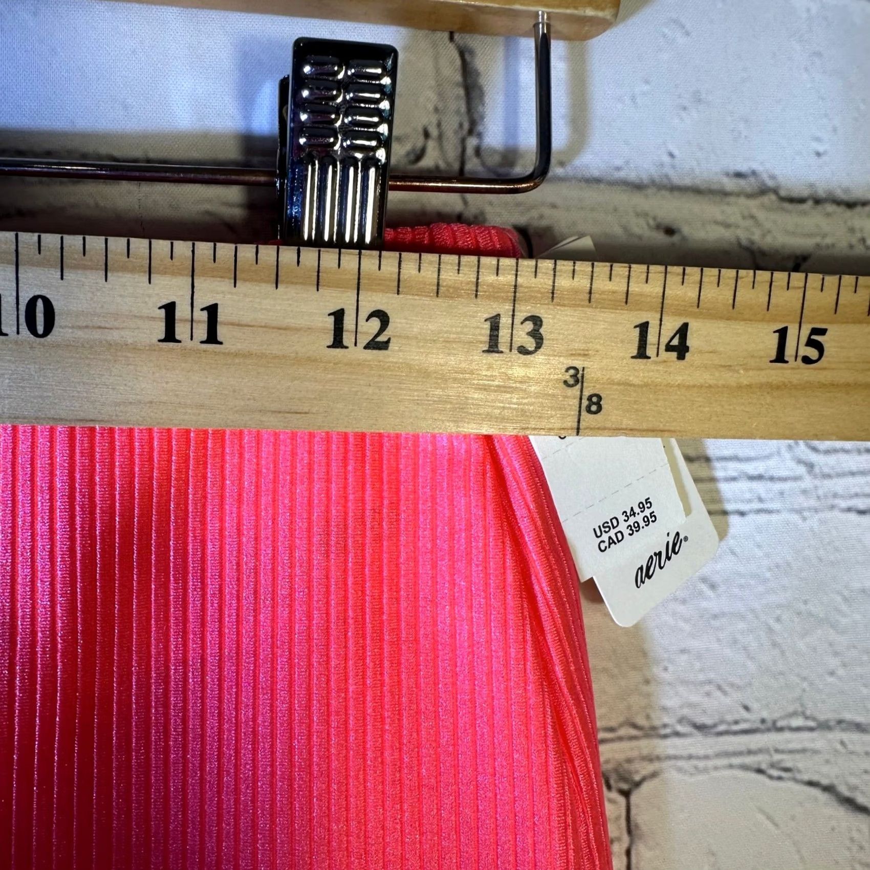 Vintage Aerie Mini Skirt NS Ribbed Neon Pink NWT Small Ruched Back Pull On Short Womens Summer Spring Knit Solid Logo Pattern Size 28" / US 6 / IT 42 - 6 Thumbnail