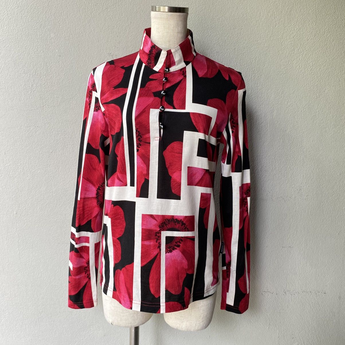 Lanvin LANVIN Red Floral Block Print Blouse with Button Neck Size XS / US 0-2 / IT 36-38 - 18 Thumbnail