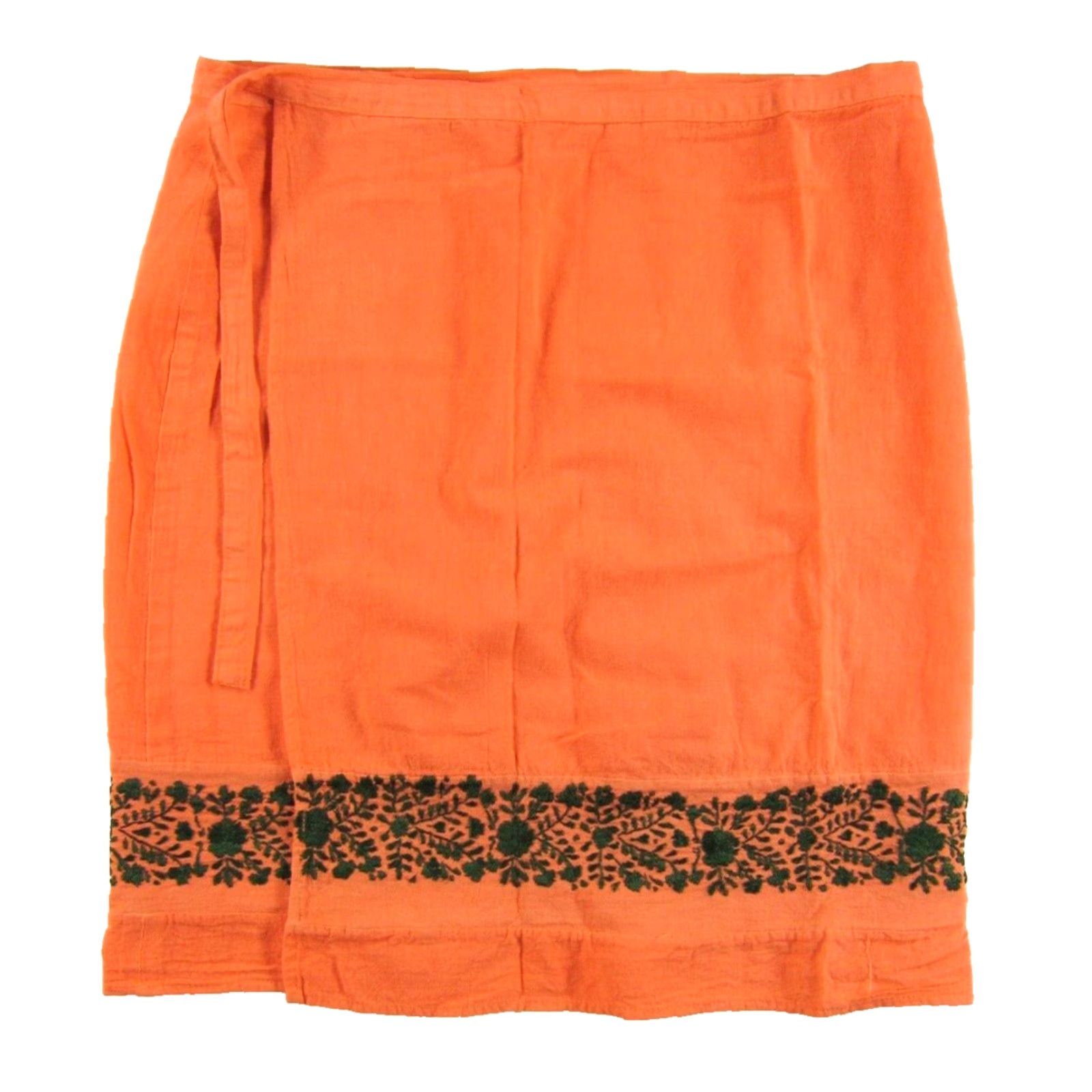 Vintage VINTAGE Unbranded Skirt Women M-L Bohemian Wrap Embroidered Floral Cotton Orange Green Knee Length 100% Cotton Size 32" / US 10 / IT 46 - 2 Thumbnail
