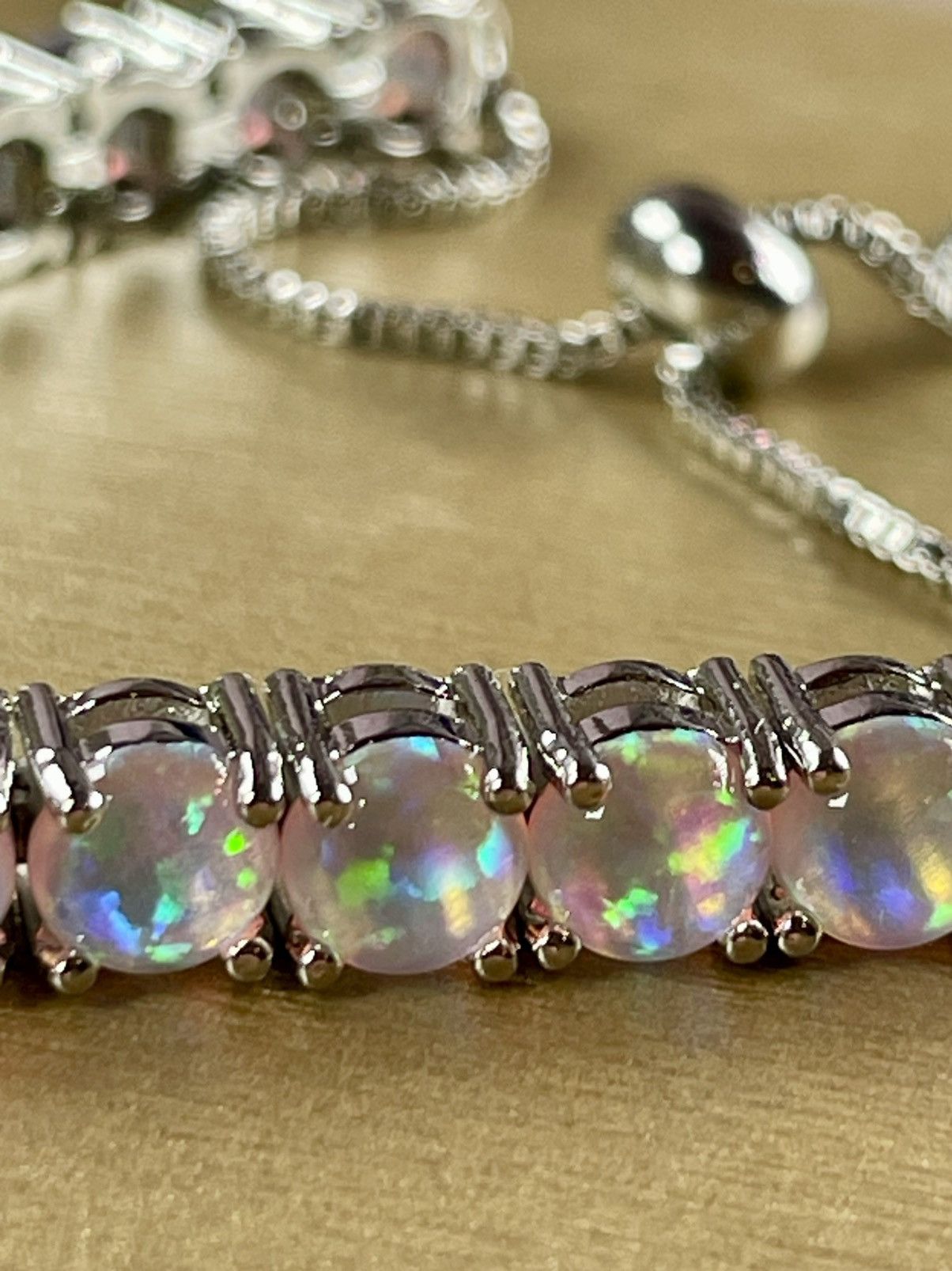 Other Genuine Ethiopian OPAL 14k White Gold plated Bolo Bracelet Size ONE SIZE - 5 Thumbnail