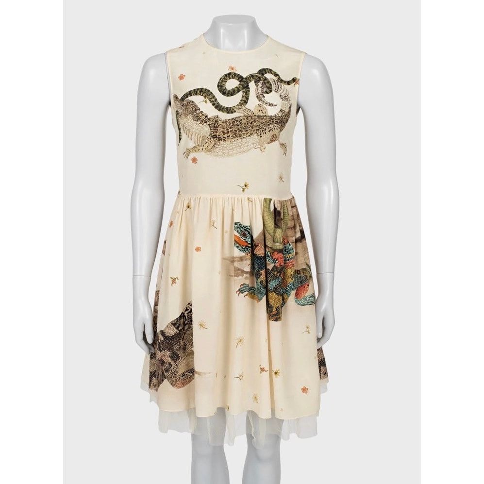 RED Valentino Red Valentino Beige Silk Dress with Tulle - Size L (IT44) Size M / US 6-8 / IT 42-44 - 1 Thumbnail