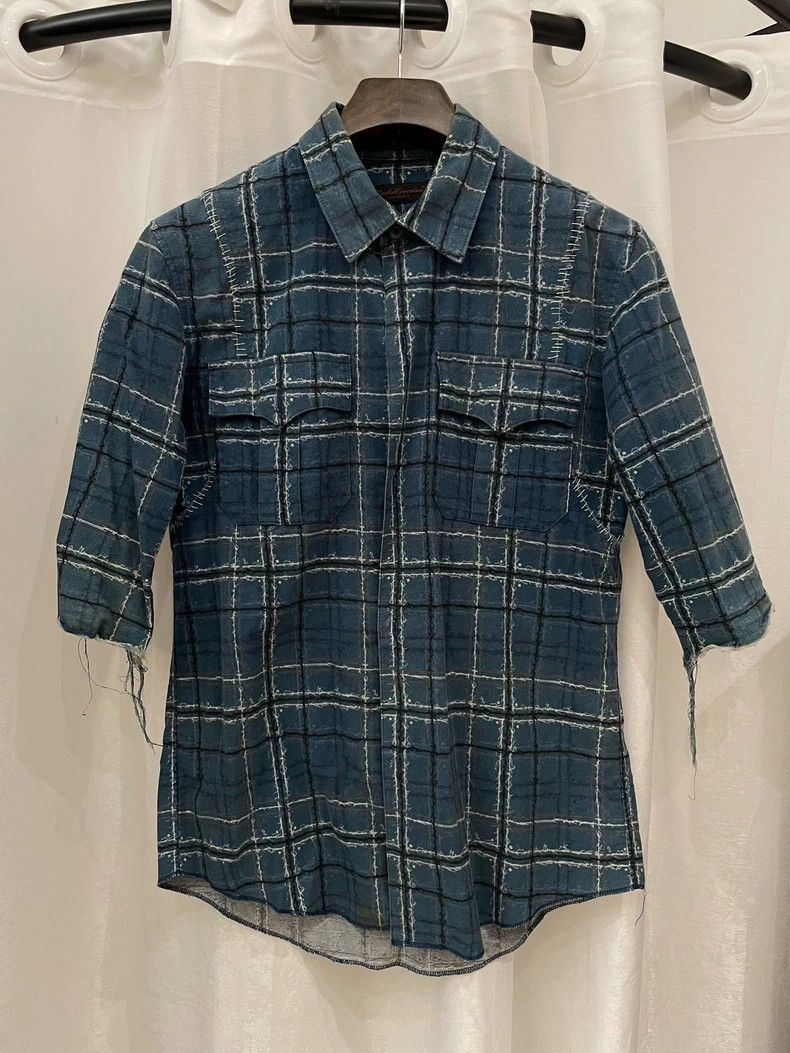 Undercover Undercover 2003ss Blue Plaid Print Destruction Short Sleeve Size US M / EU 48-50 / 2 - 1 Thumbnail