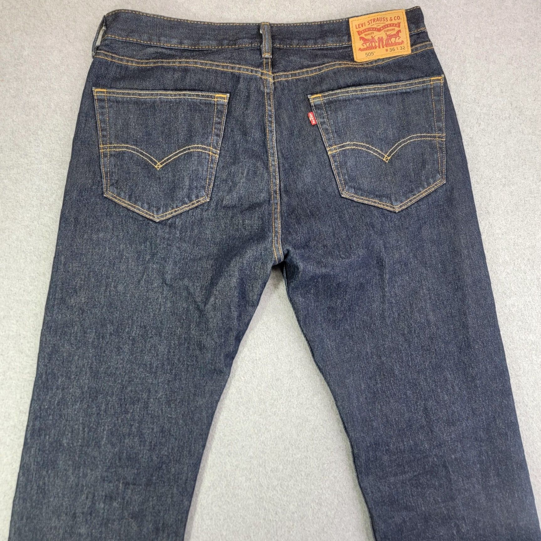 Levi's Levi's 505 Jeans Mens 36x32 Blue Dark Wash Regular Fit Straight Leg Denim Jeans Size US 36 / EU 52 - 5 Thumbnail