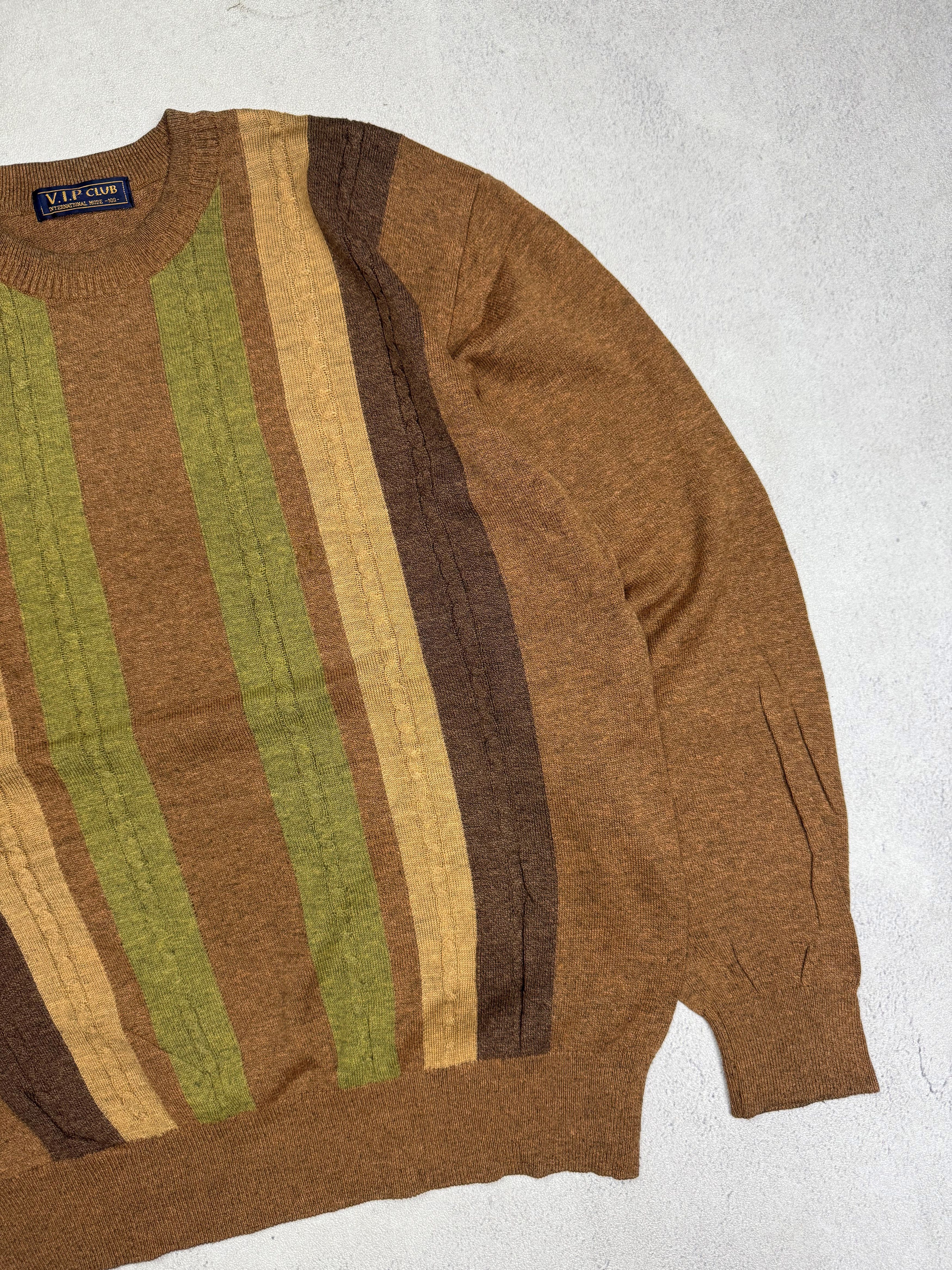 Vintage Vintage 90s V.I.P Club Brown Cable Knit Sweater Size US S / EU 44-46 / 1 - 3 Thumbnail