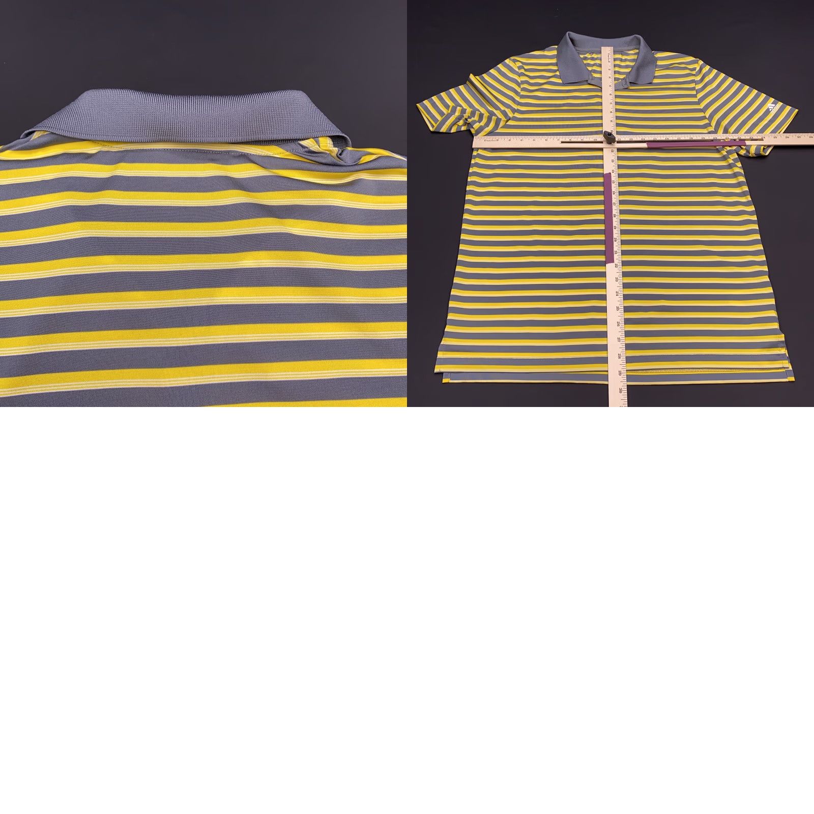 Adidas adidas Golf Polo Shirt Adult L Gray Striped Yellow Polyester Logo Moisture Wicking Regular Men Size US L / EU 52-54 / 3 - 8 Thumbnail