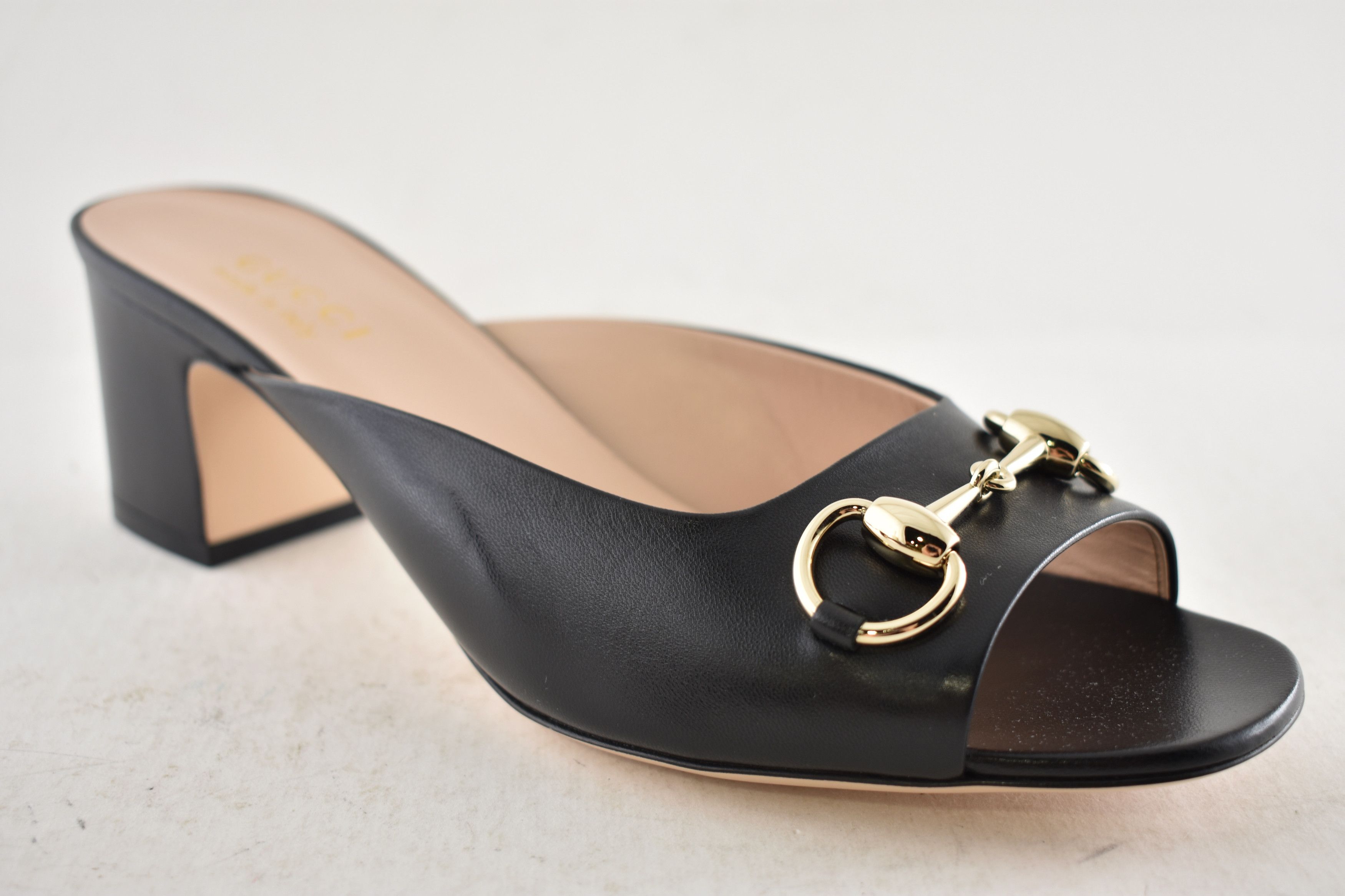 Gucci Gucci Lady Horsebit Leather Gold Block Heel Mule Sandal 37.5 Size US 7.5 / IT 37.5 - 6 Thumbnail