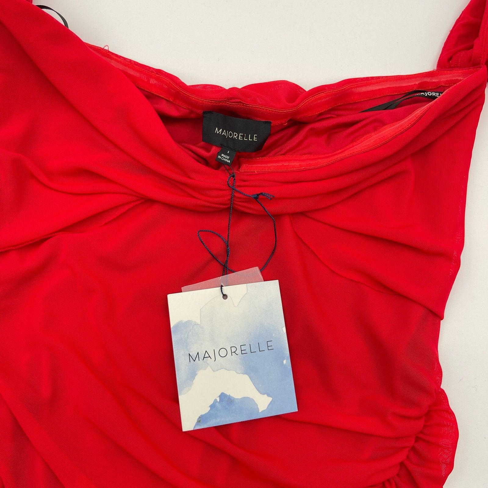 Other Majorelle | Elise Cherry Red Mesh Ruched Midi Dress S Size S / US 4 / IT 40 - 7 Thumbnail