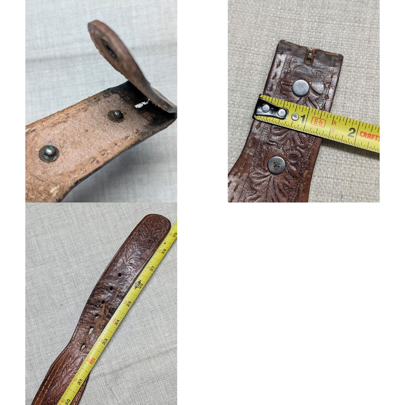 Vintage VINTAGE western belt Tooled brown cowhide leather 34 belt Men Regular 34 width 1-7/8" patina rodeo southwest buckle tapered belts Size 34 - 9 Thumbnail