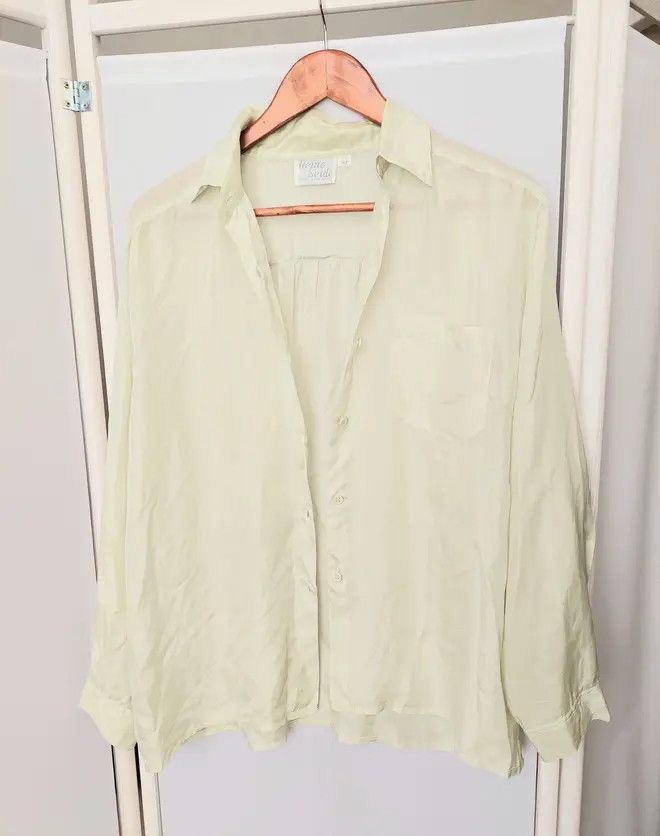 Image of 100% Silk Shirt Lime Vintage Luxury 80's 90's Classy, Women's (Size XL)