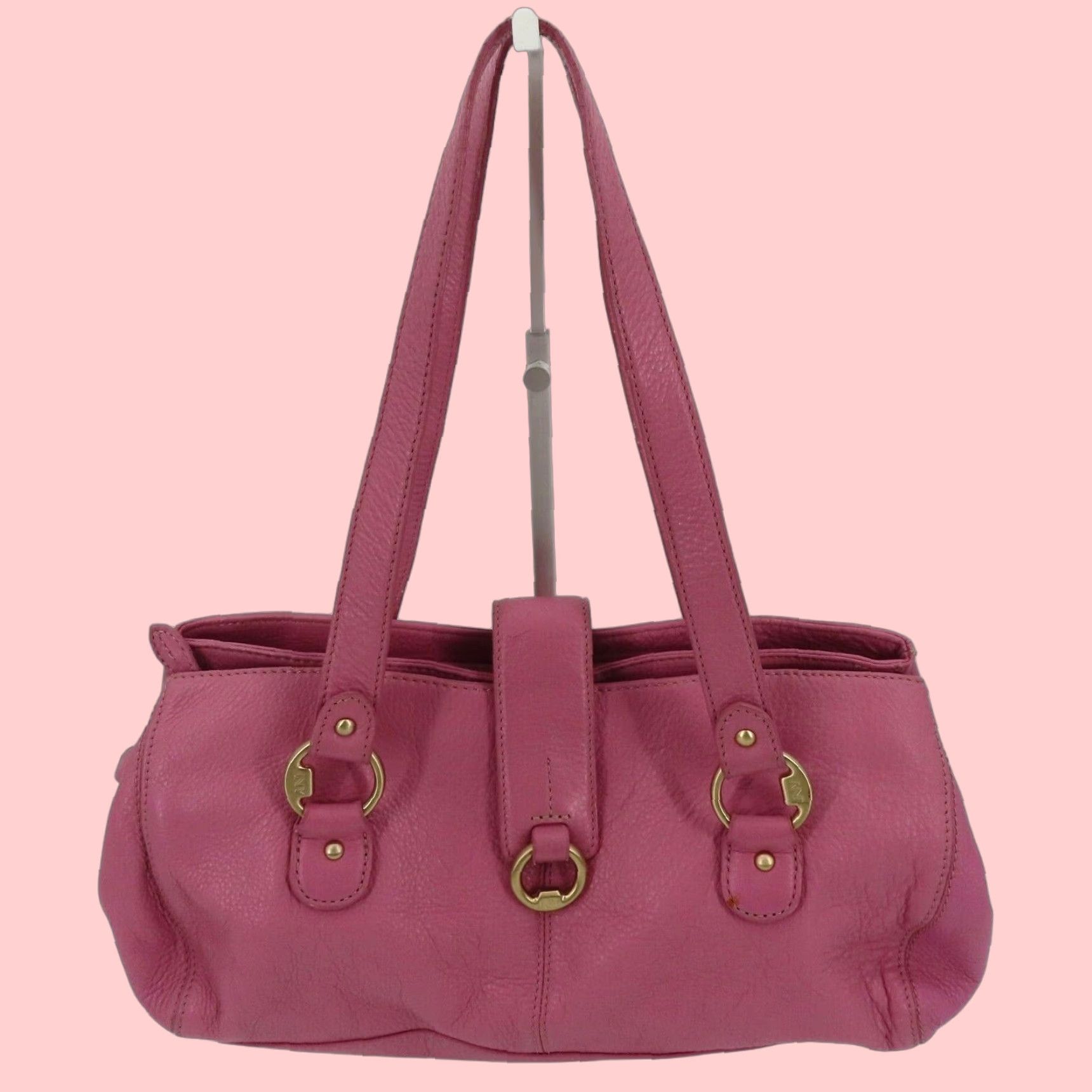 Jones New York Purple Pink Leather Shoulder Bag Handbag Purse Brushed Gold Y2K in White, Women's