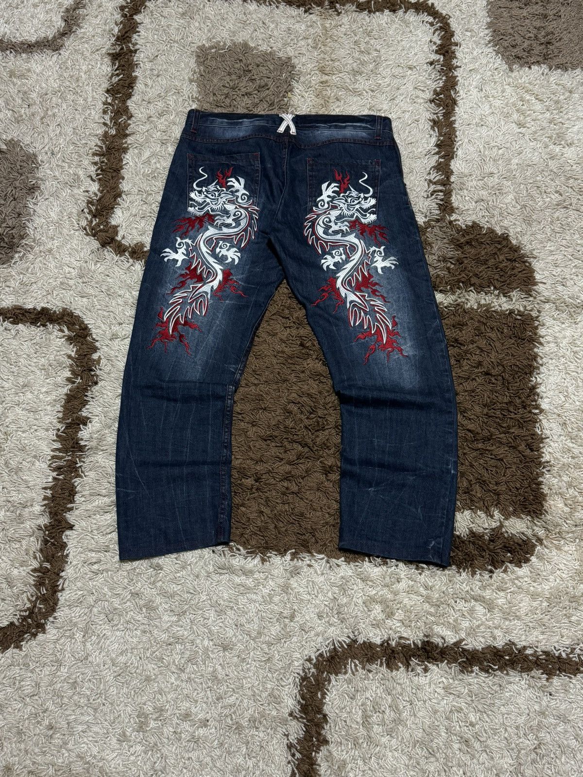 Japanese Brand Vtg Rainbow Washed n Big Dragon Embroide Baggy Jeans Size US 36 / EU 52 - 1 Thumbnail