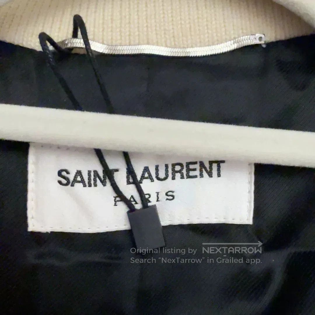 Saint Laurent Paris Saint Laurent Cream Leather Sleeve Baseball Jacket. Size US M / EU 48-50 / 2 - 2 Thumbnail