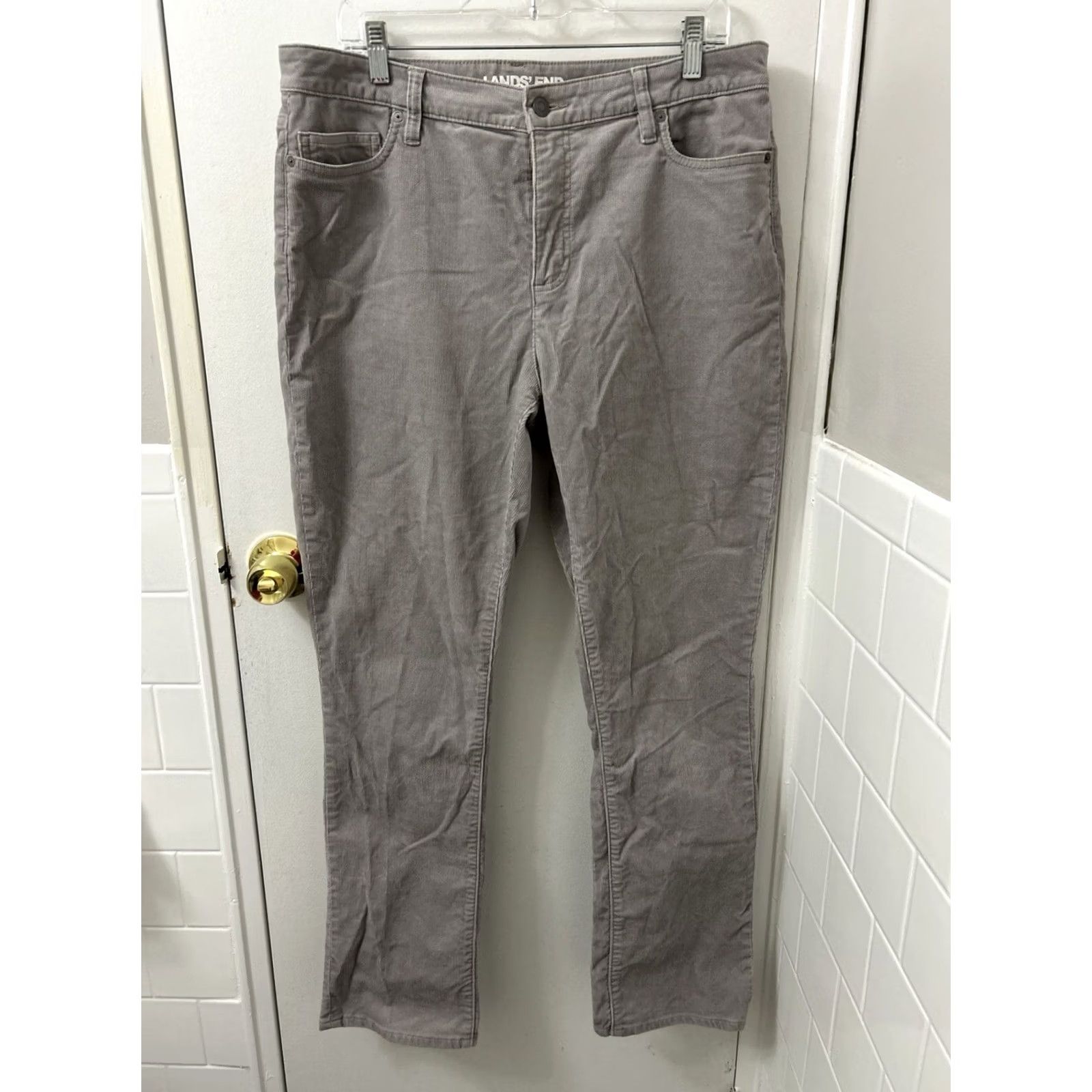Lands' End Lands' End Corduroy Pants Womens 14 Gray 36x31 Straight Mid Rise Zipper Button Pockets Stretch Comfort Size 36" / US 14 / IT 50 - 2 Thumbnail