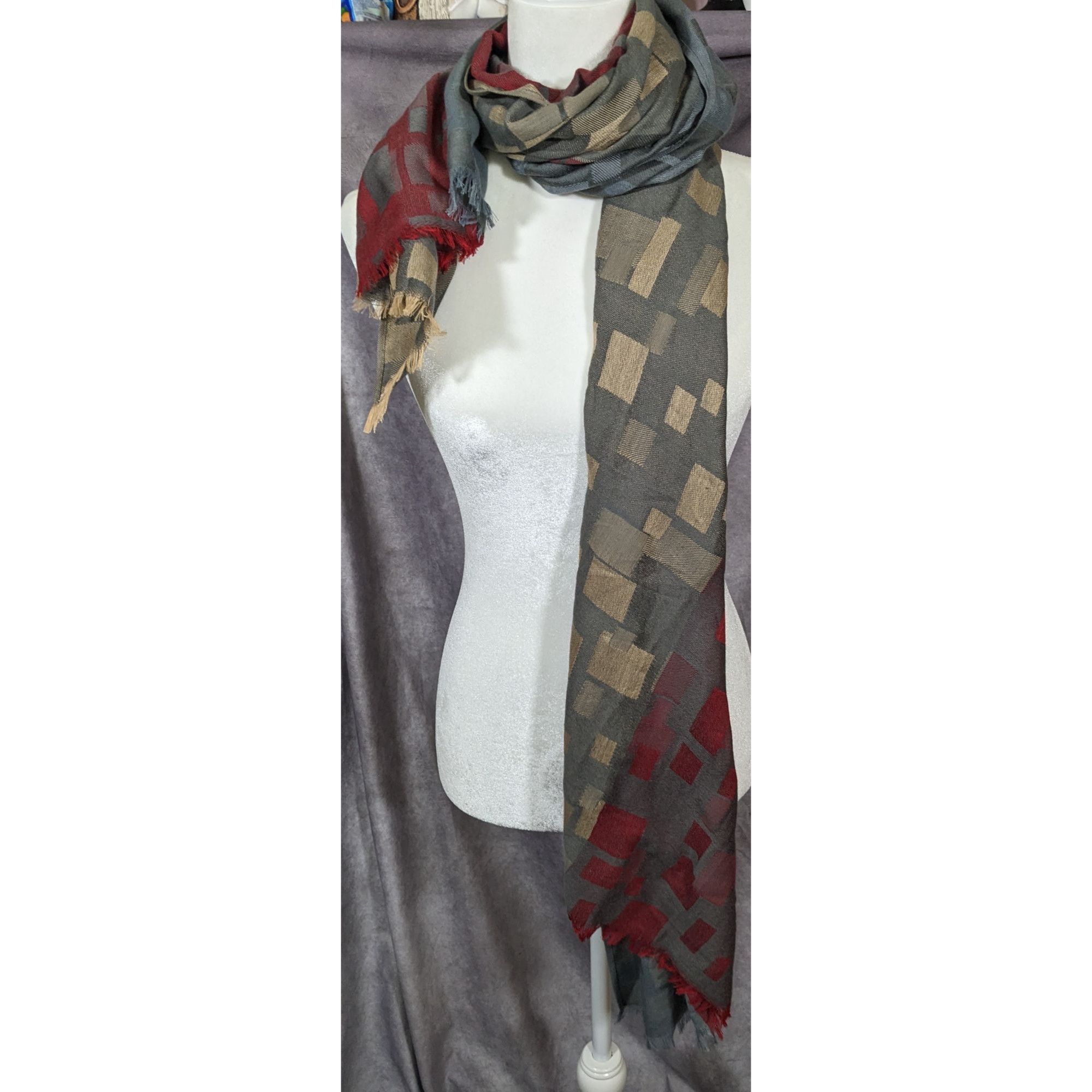 Other Preppy Chic Geometric Pashmina Red And Grey Scarf Size ONE SIZE - 6 Thumbnail