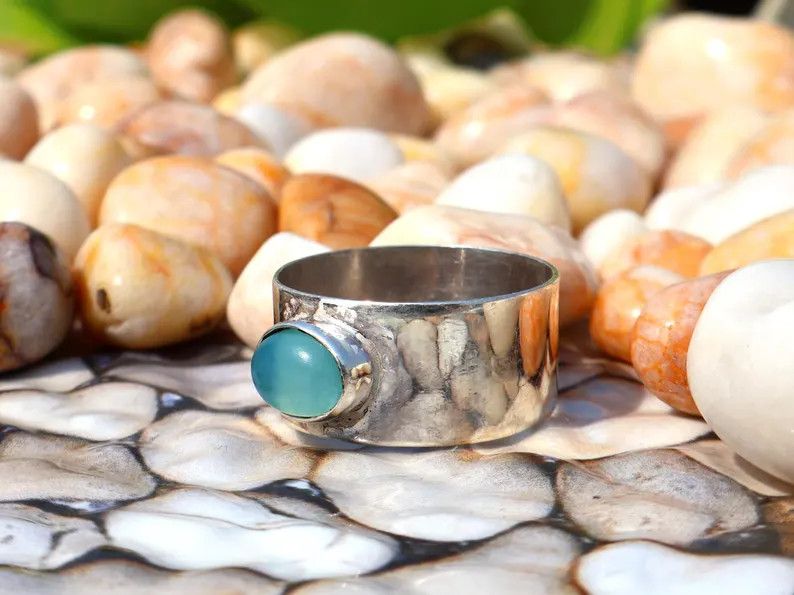 Handmade Chalcedony Ring, Handmade 925 Silver Band, March Birthstone Size ONE SIZE - 3 Thumbnail