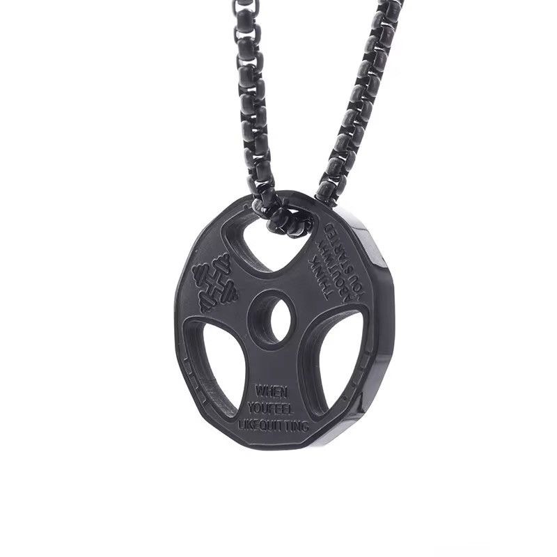 Vintage Retro Black Plate Dumbbell Necklace Size ONE SIZE - 2 Thumbnail