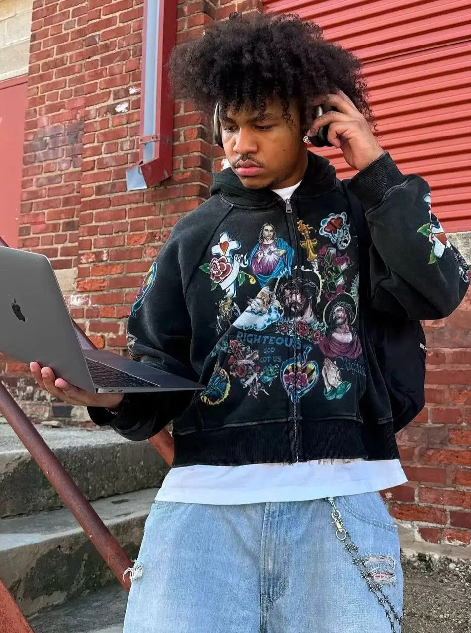 Japanese Brand × Vintage Casual y2k zipper loose hoodie for printed hip-hop pattern Size US XL / EU 56 / 4 - 2 Thumbnail