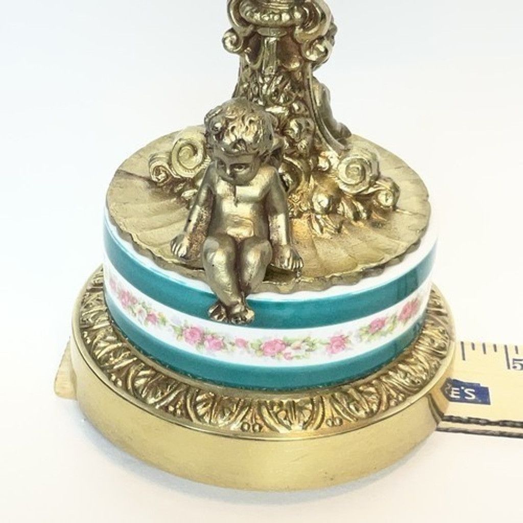The Unbranded Brand VTG Ormolu Brass Cherub Candle Holder Crystal Prism Base Size ONE SIZE - 10 Thumbnail