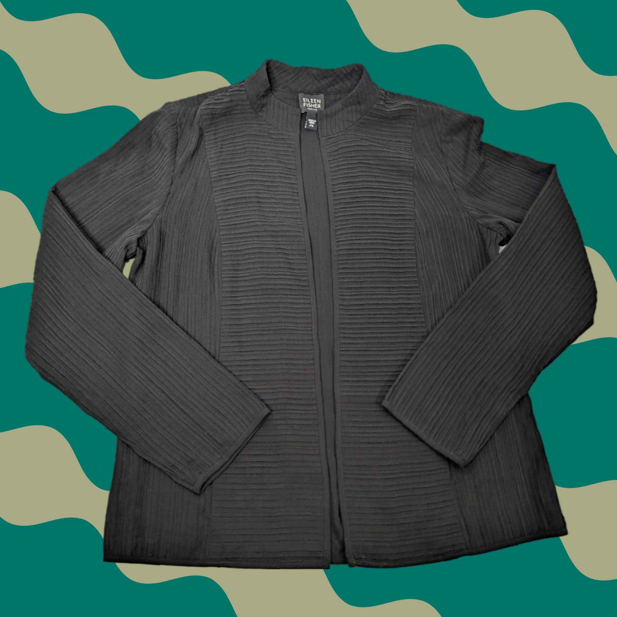 Eileen Fisher EILEEN FISHER Silk Pleated Open front Long Sleeve Black Blazer Top Petite Small Blazer Women Silk Open Front Pleated Black Small Petite Size S / US 4 / IT 40 - 1 Thumbnail