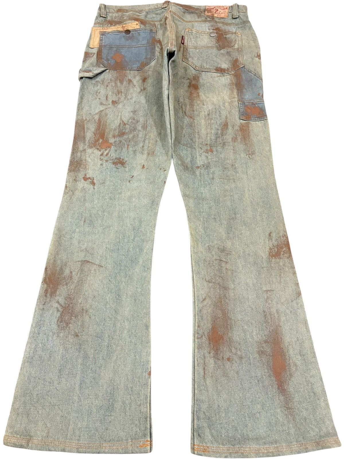 Japanese Brand Vintage Japanese Rusty Painted Patch Flare Jeans Size US 33 - 2 Thumbnail