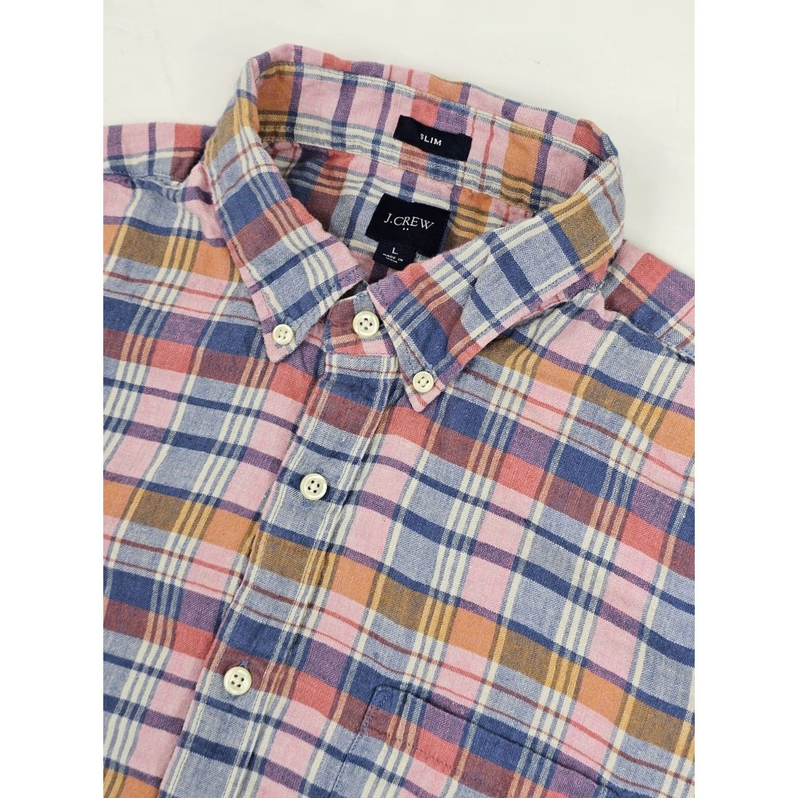 J.Crew J.CREW Linen Blend Short Sleeve Button-Up Shirt Men L Pink & Blue Plaid EUC Size US L / EU 52-54 / 3 - 2 Thumbnail