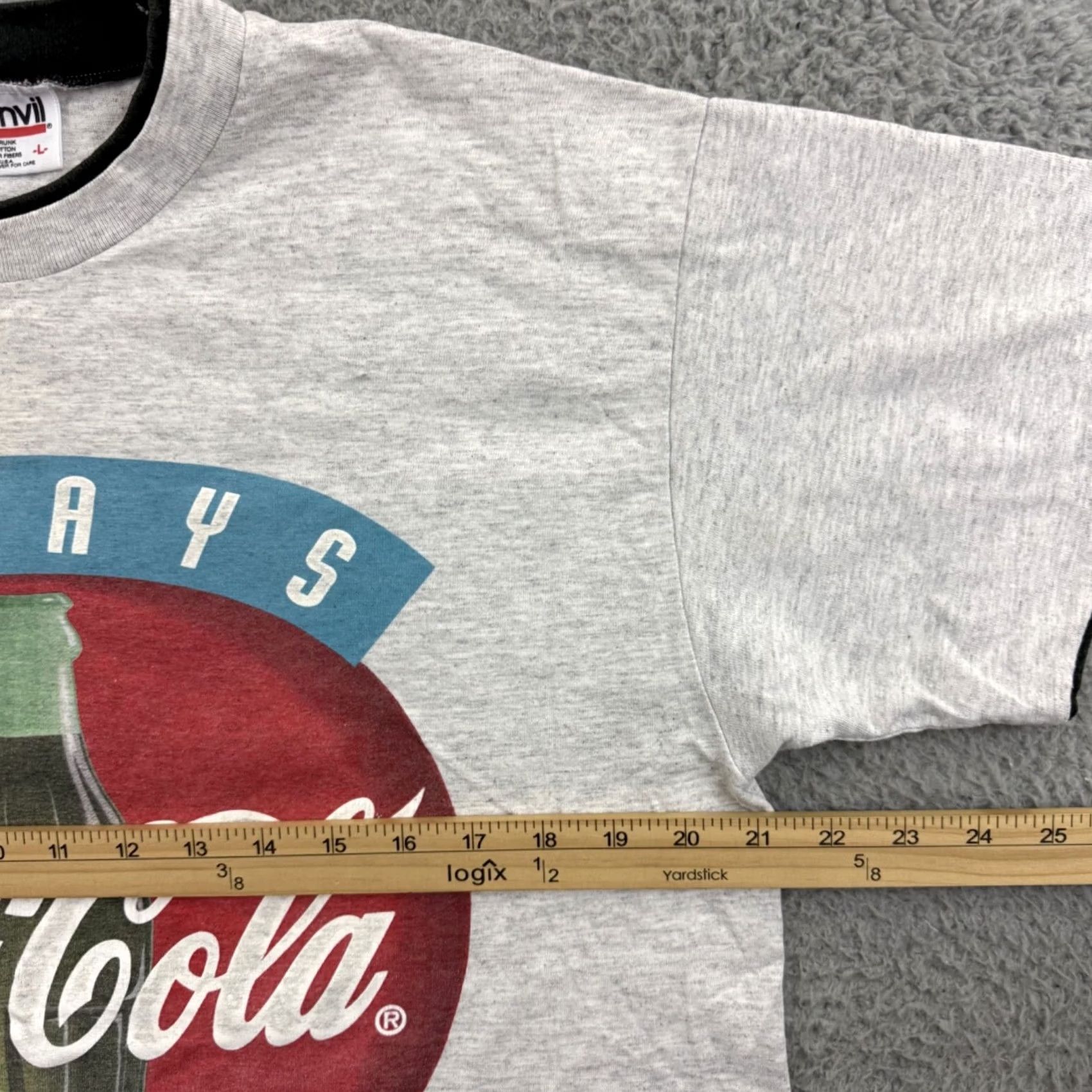 Anvil VINTAGE Coca Cola Shirt Mens Large Gray 1990s USA Anvil Knit Cotton Short Sleeve Crew Neck Logo Baseball Pop Adventure Time Mens Shirts Size US L / EU 52-54 / 3 - 7 Thumbnail