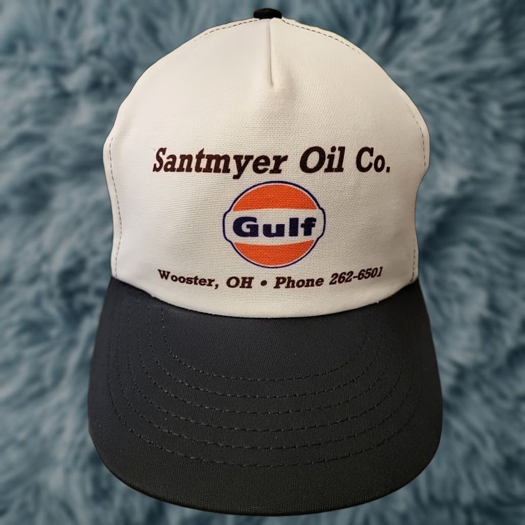 Vintage VINTAGE Gulf Oil Trucker Hat Snapback Wooster OH 1970s Like-new Gulf Oil Co. Santmyer Oil One Size Fits All Unisex Adults Size ONE SIZE - 1 Thumbnail