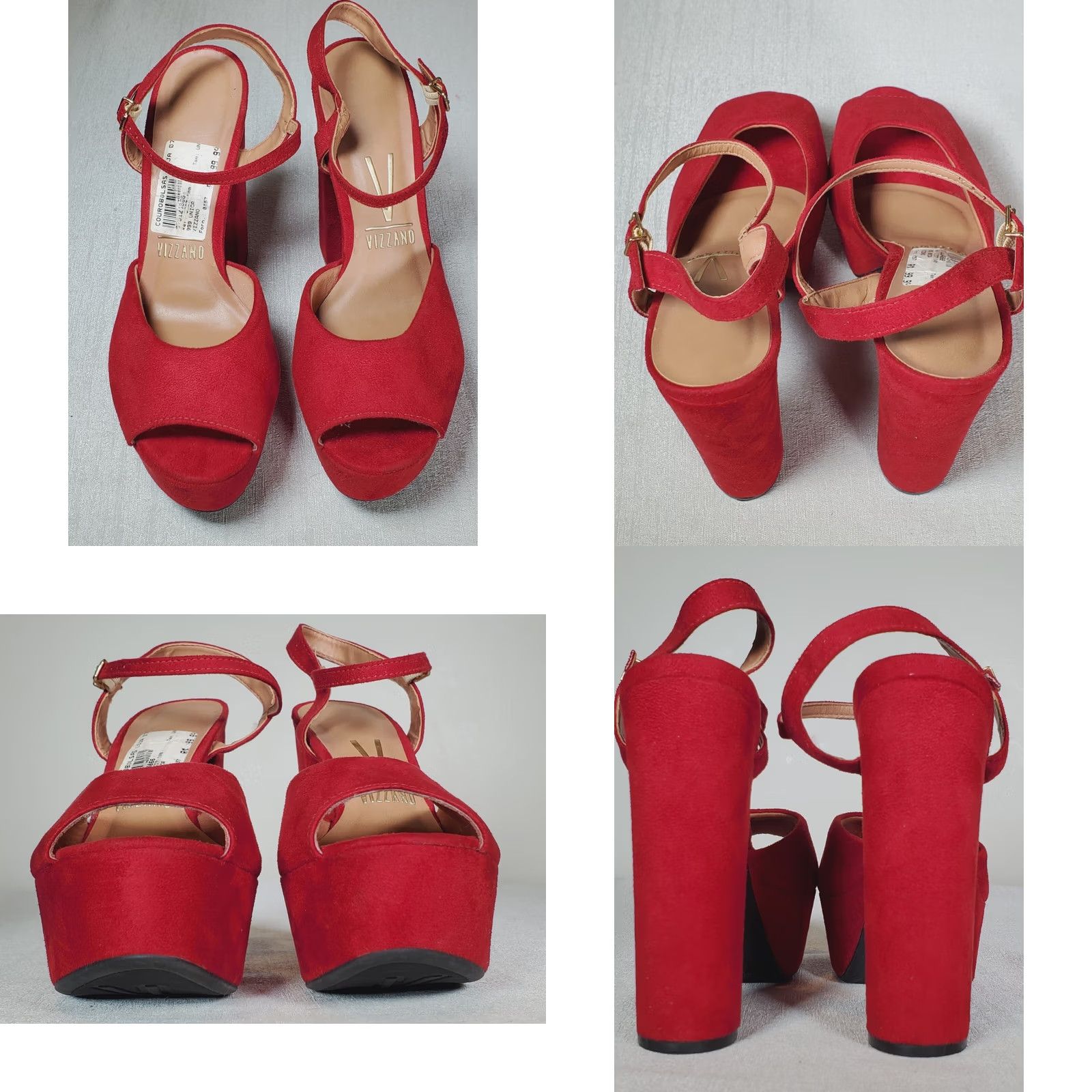 Vintage Vizzano Red Suede Camurca Flex High Heel Platform Pumps Women's US 7 Size US 7 / IT 37 - 8 Thumbnail