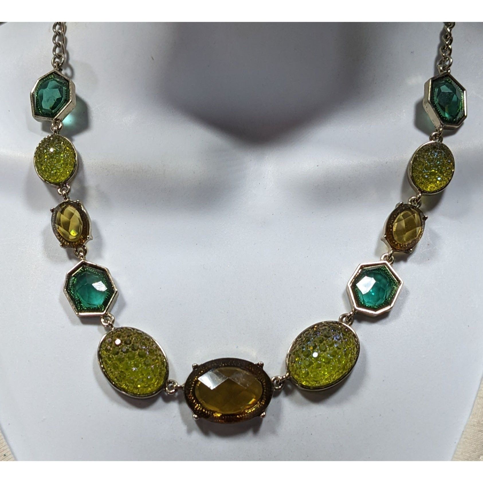 Other Vintage Green And Yellow Gemmed Statement Necklace Size ONE SIZE - 4 Thumbnail