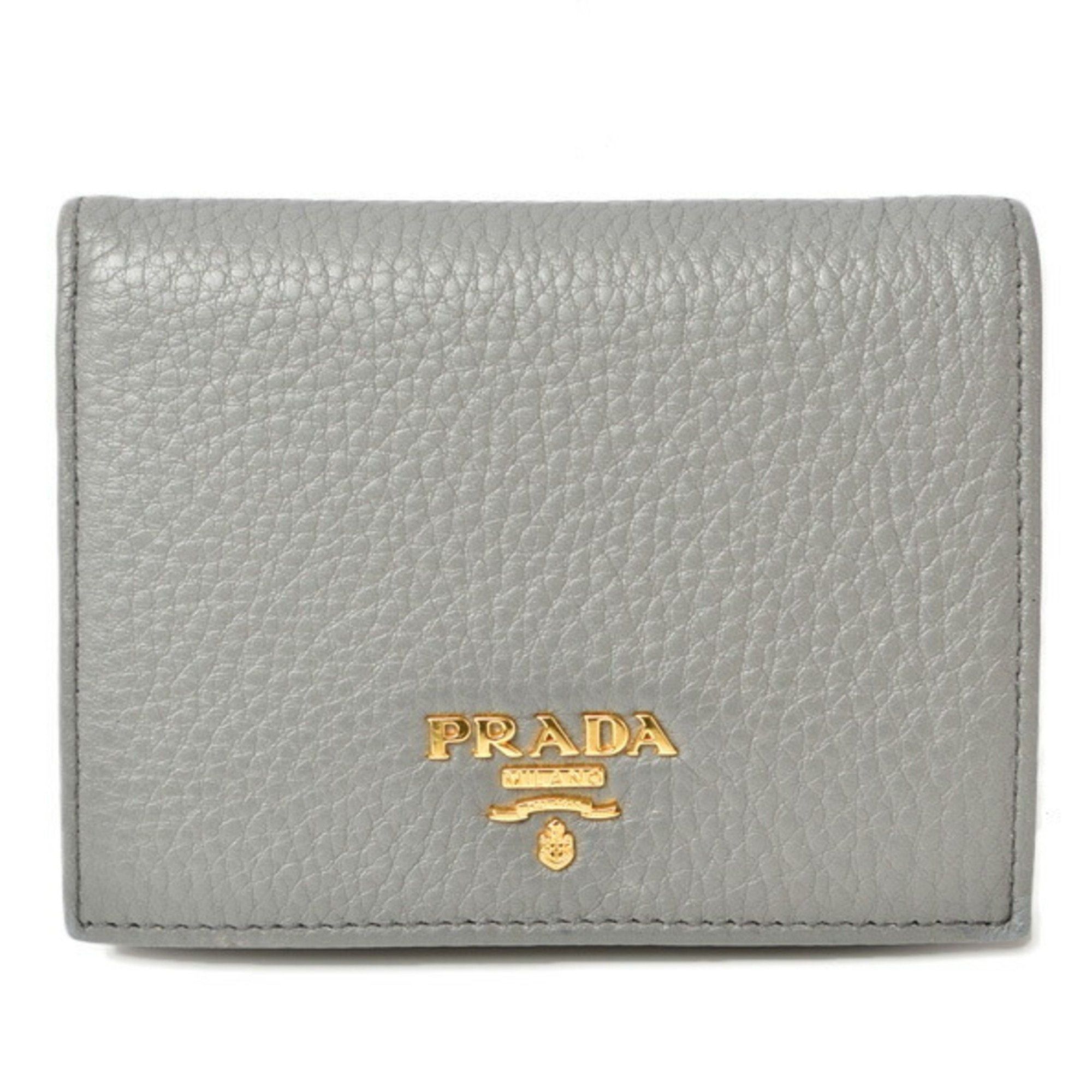 image of Prada Folding Wallet 1Mv204 Vitello Grain Leather Marmo Grey, Women's