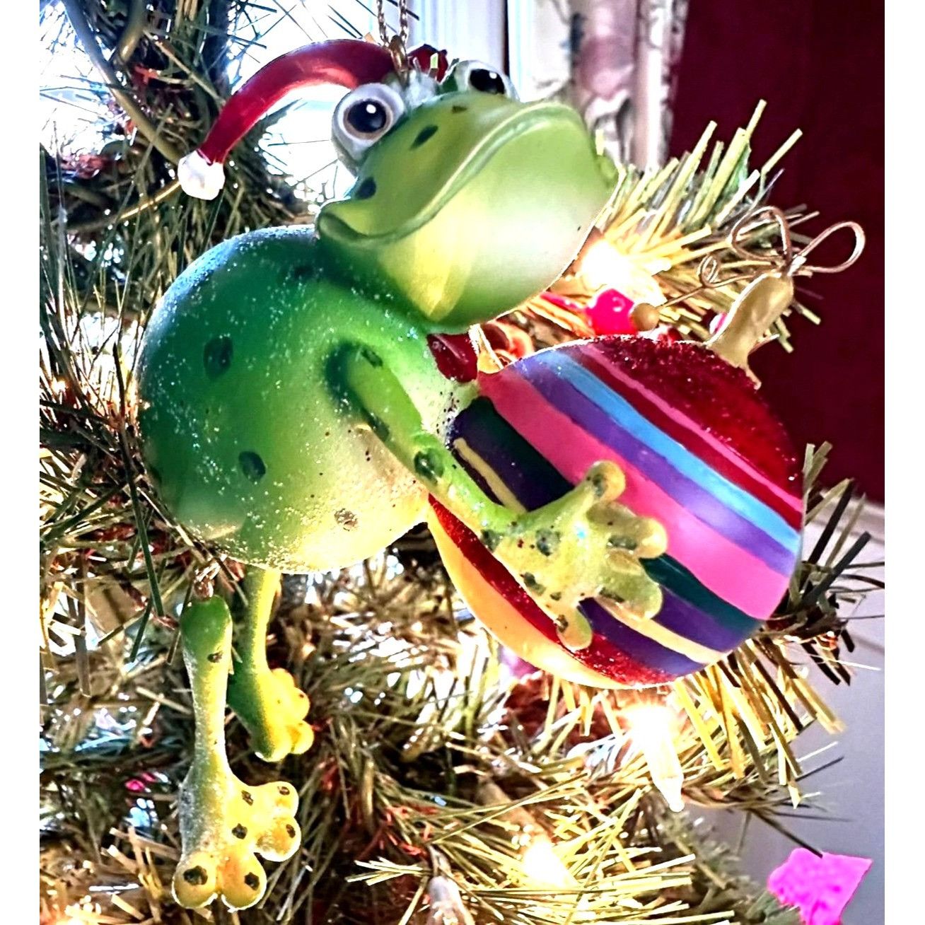 Vintage Vintage Frog Ornament Christmas Dangling Legs Holding Orname Size ONE SIZE - 2 Thumbnail