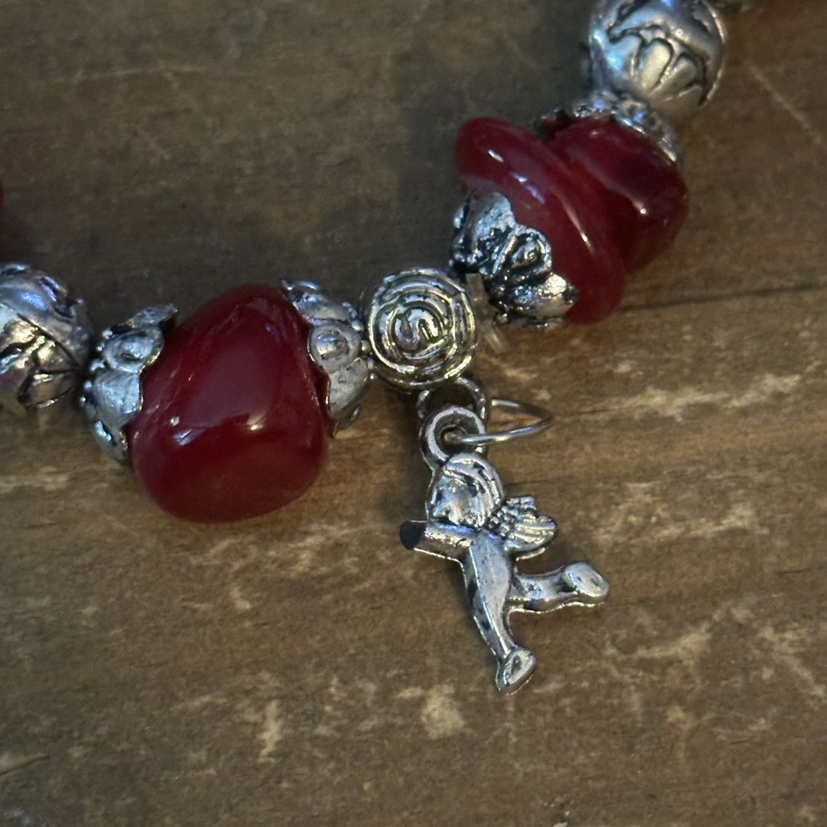 Other Silver tone and dark red beaded charm stretch bracelet Size ONE SIZE - 5 Thumbnail