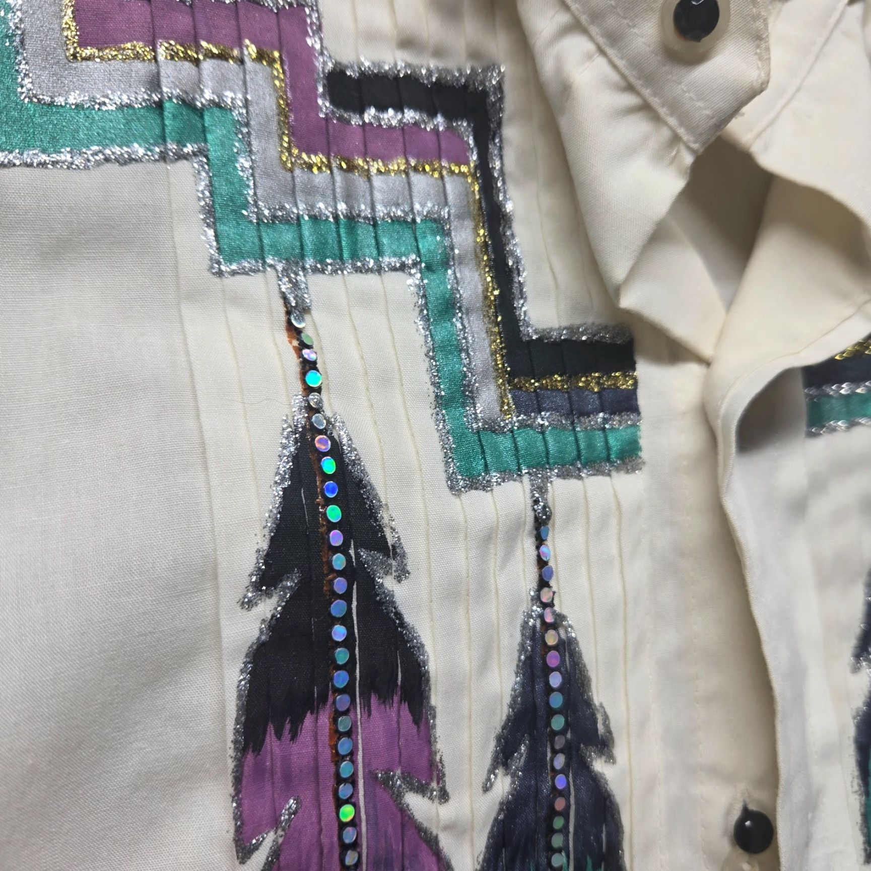 Vintage Vintage Wanted Beads White Dress Shirt Men M 90s Embroidered Rhinestone Long Sleeve Size US M / EU 48-50 / 2 - 2 Thumbnail