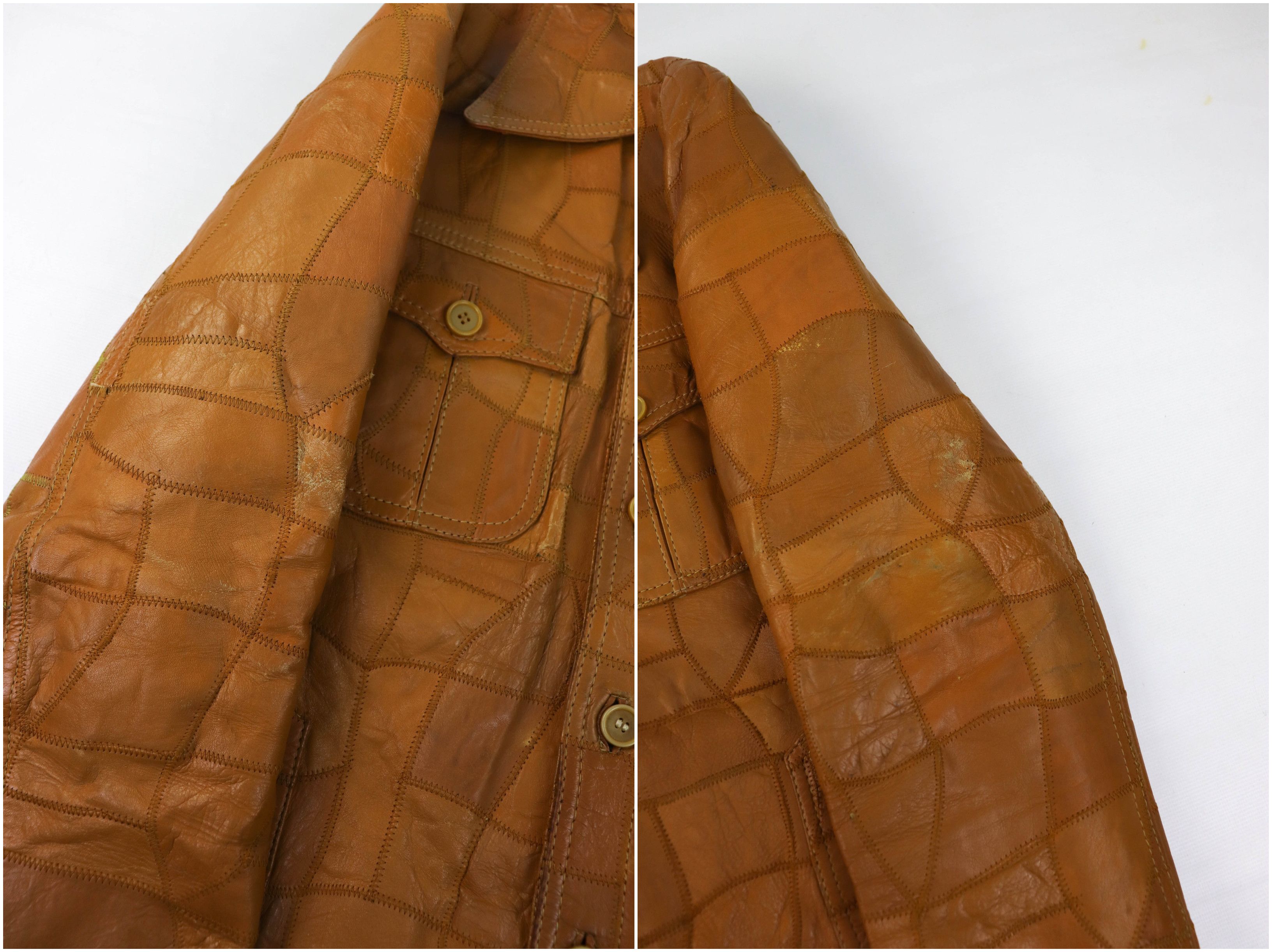 Vintage 70-80s Vintage Korean Caramel Tan Patchwork Leather Jacket Size US L / EU 52-54 / 3 - 16 Thumbnail