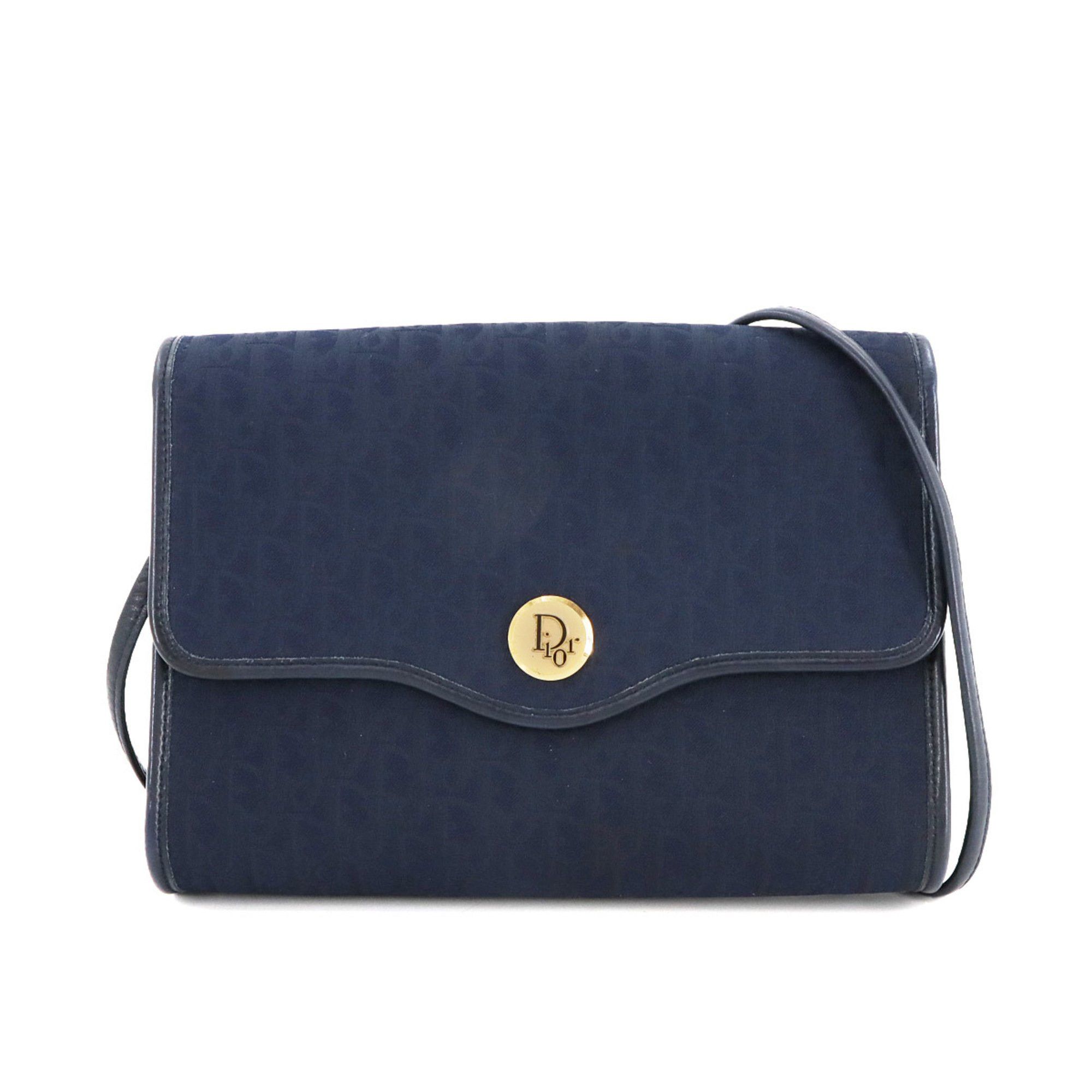 Christian Dior Trotter Shoulder Bag Canvas Leather Navy Gold Metal Fittings in Blue, Women's
