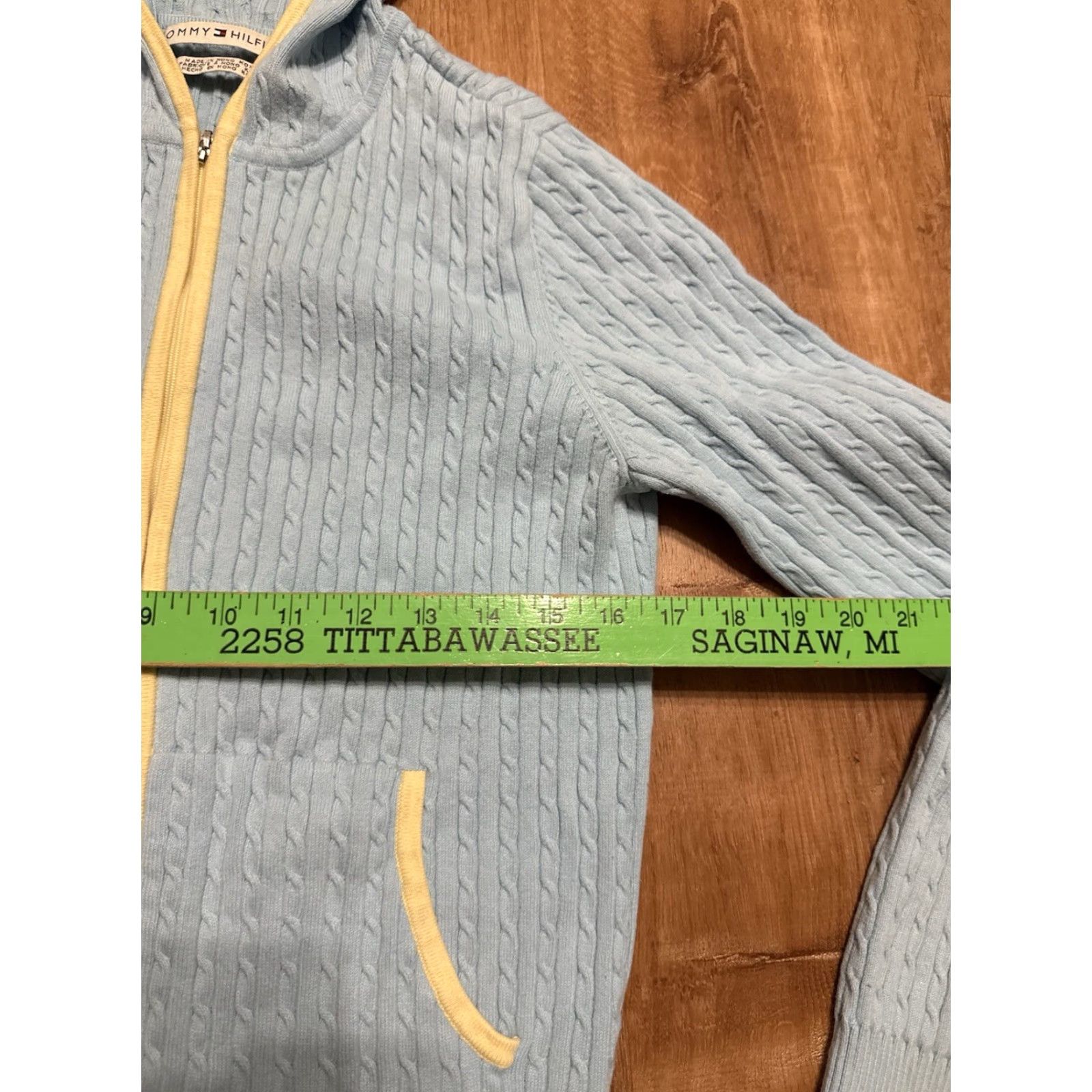 Tommy Hilfiger VINTAGE Tommy Hilfiger Womens Jacket Blue Full Zip Cable Knit Lightweight M Women Size M / US 6-8 / IT 42-44 - 6 Thumbnail