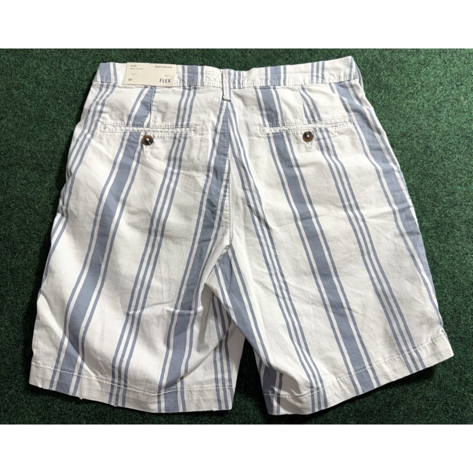 American Eagle Outfitters American Eagle Mens Flex Shorts Slim Above the Knee Blue Stripe NWT Size 30 White / Blue Chino Cotton Blend Pockets Regular Mens Size US 30 / EU 46 - 2 Thumbnail