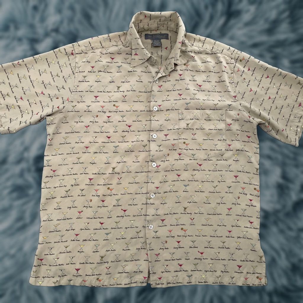 Tori Richard VINTAGE Tori Richard Shirt Adult Large Tan Silk Hawaiian Martini Cocktail AOP Print Mens Size US L / EU 52-54 / 3 - 1 Thumbnail