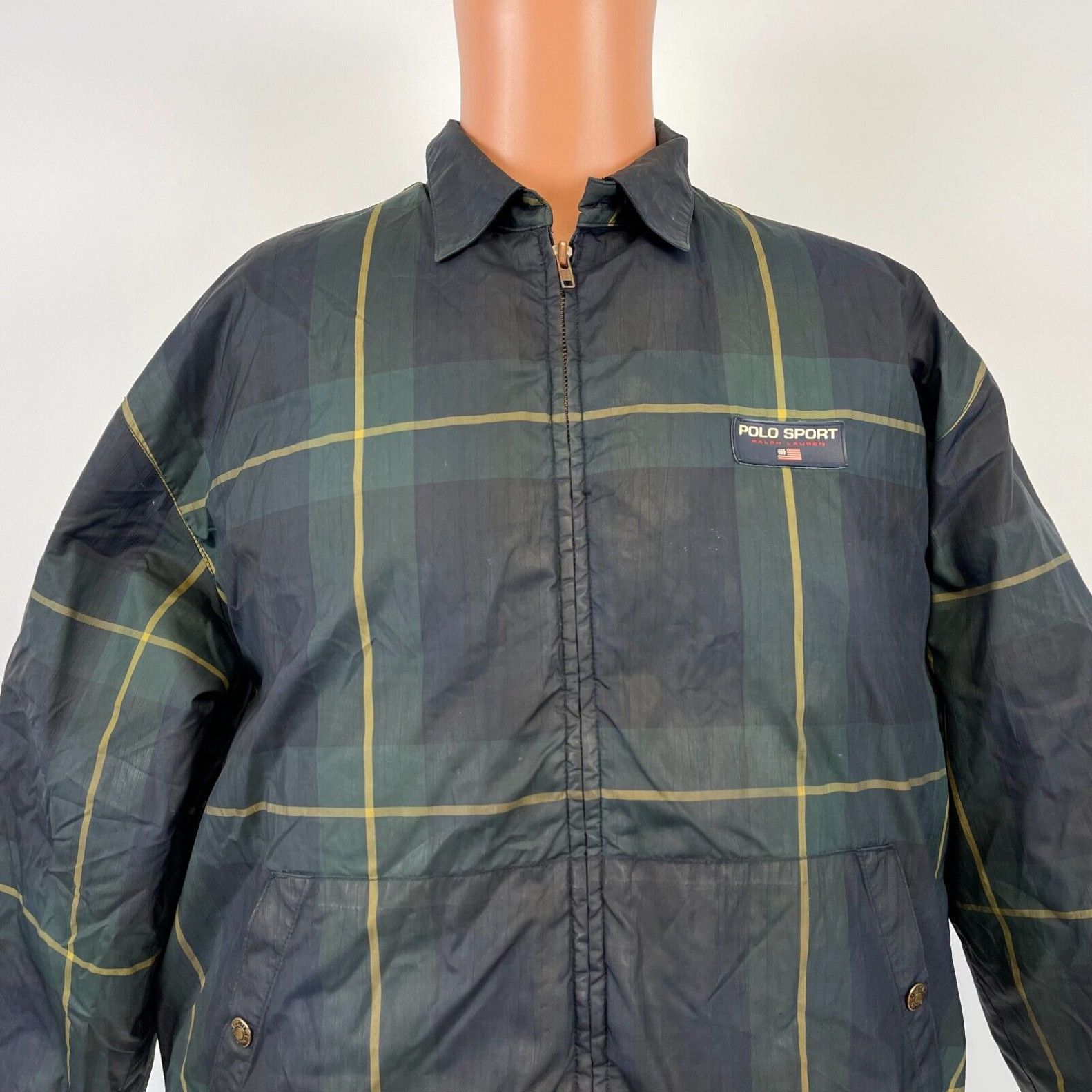 image of Vintage Ralph Laurent Polo Sport Plaid Down Puffy Jacket VTG 90's Green Size M in White, Men's