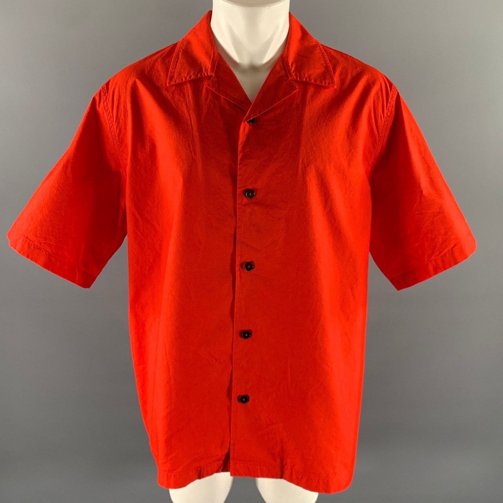 Jil Sander JIL SANDER Size L Red Cotton Camp Short Sleeve Shirt Size US L / EU 52-54 / 3 - 1 Thumbnail