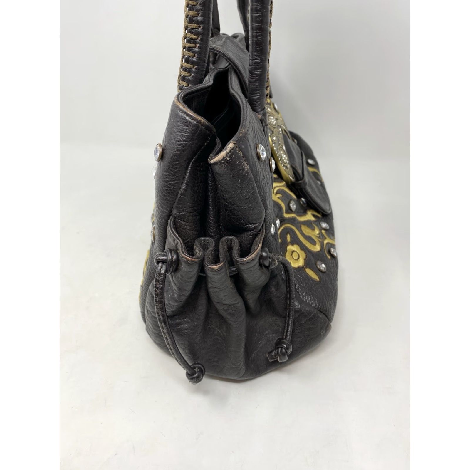 Vintage VINTAGE CHI by Falchi Leather Embroidered Satchel Bag Gold Scroll Crystal Studded Y2K Size ONE SIZE - 3 Thumbnail